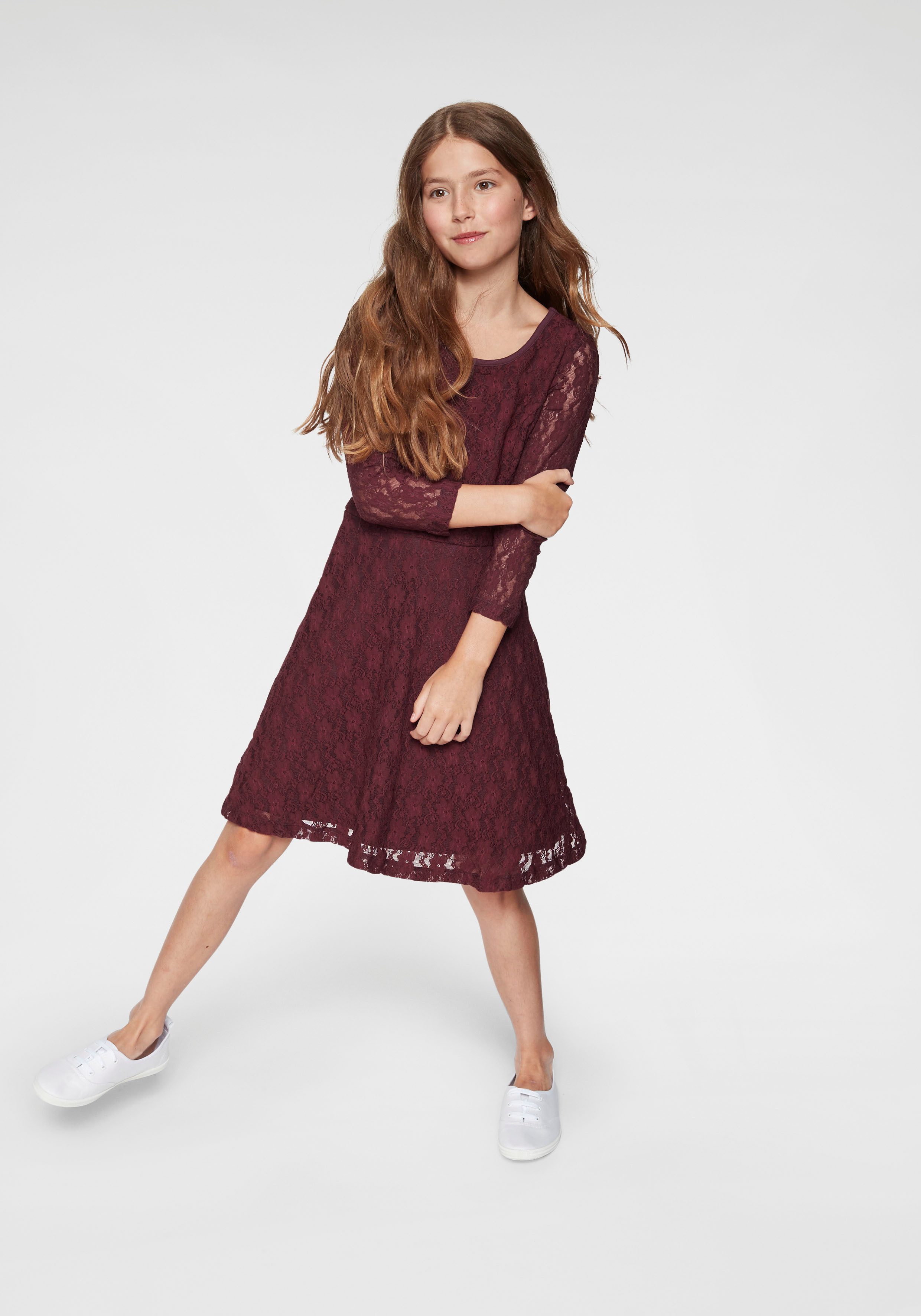 KIDSWORLD Jerseykleid - Spitzenkleid festliche Anlässe, knielang, aus Spitze und Jersey, 3/4-Ärmel – Bild 4 von 5