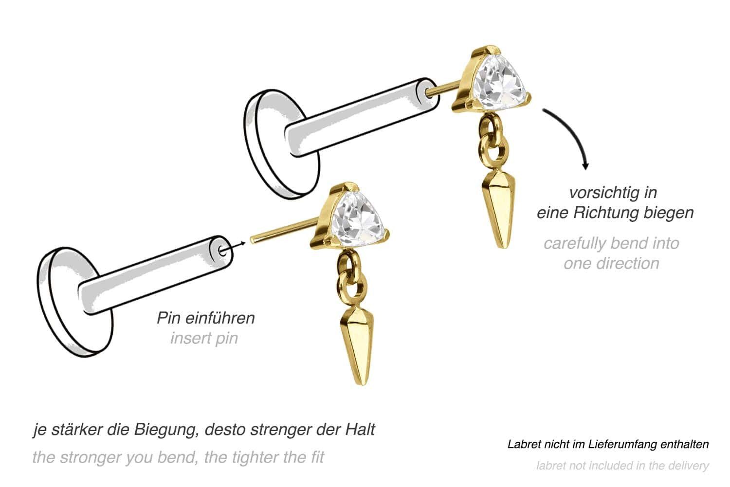 PIERCINGLINE Piercing-Set Titan Aufsatz mit Push Pin KRISTALLDREIECK + SPITZE (Push Pins, 1-tlg)