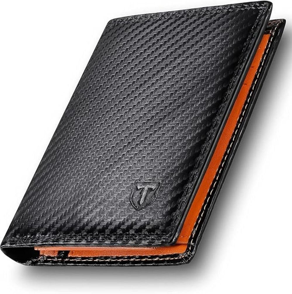 TEEHON Geldbörse Herren Geldbörse, RFID Herren Leder Geldbörse., Bifold Wallet - Schwarz und Orange, Minimalistischer Stil