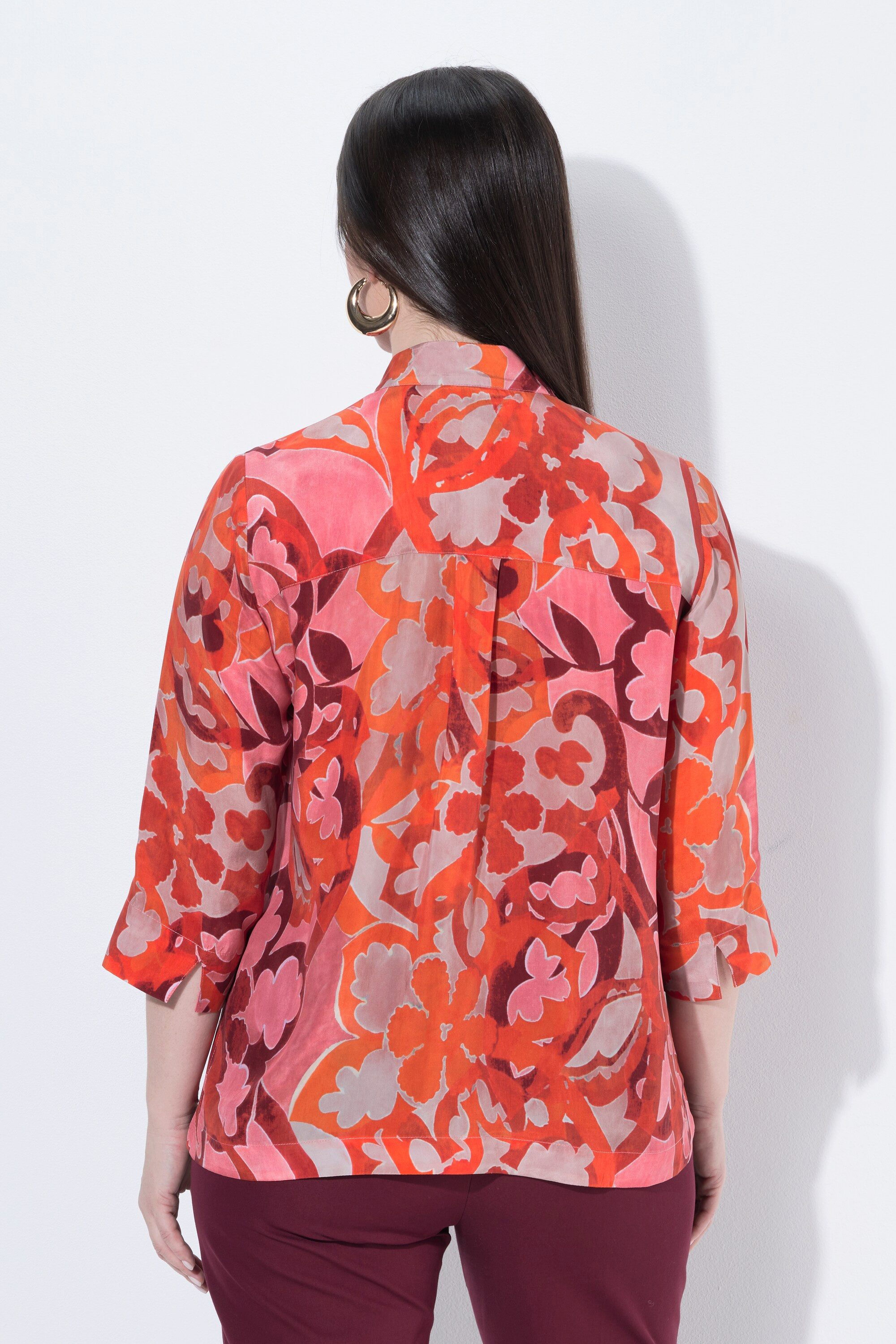 Ulla Popken Longbluse Cupro-Bluse bedruckt Stehkragen 3/4-Arm