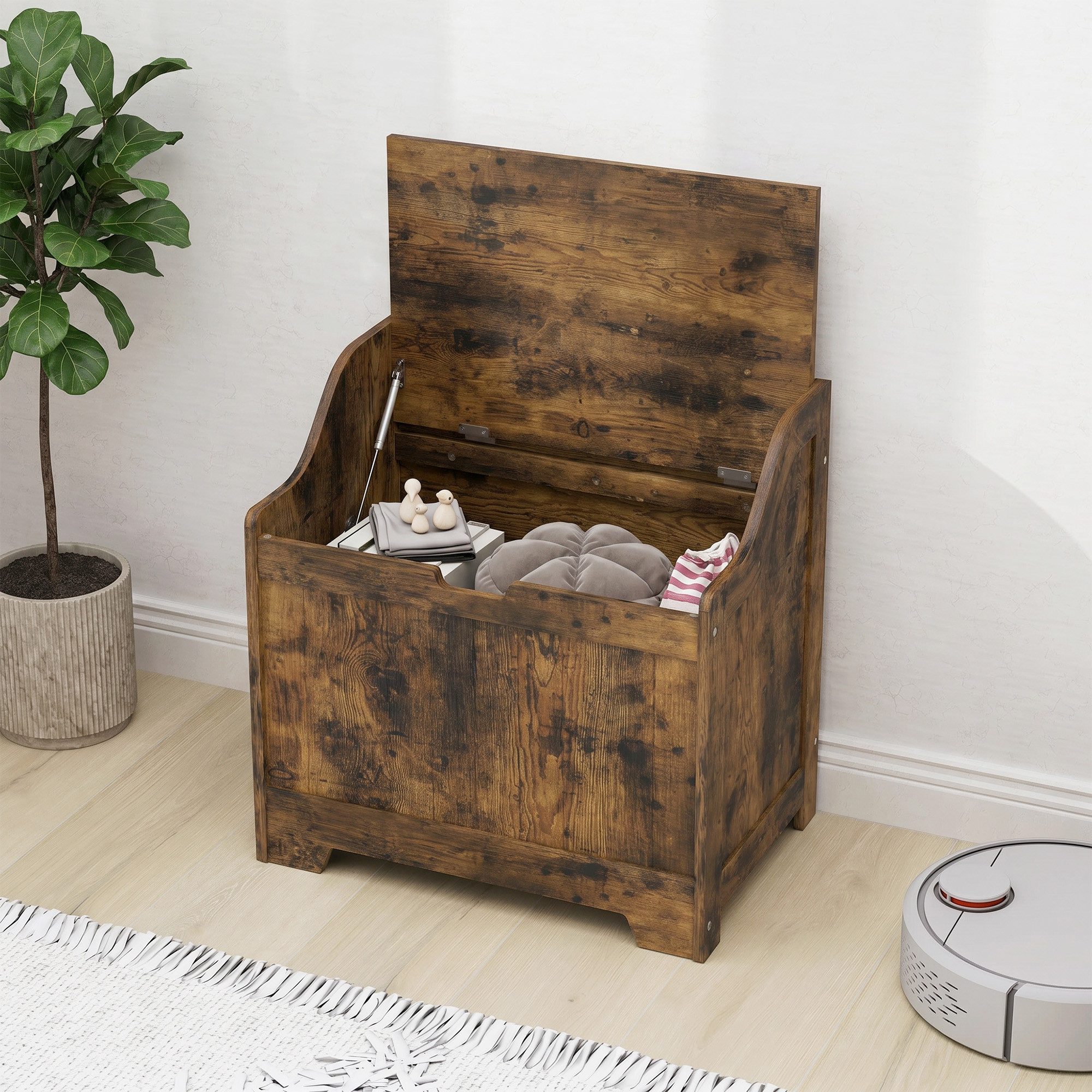 HOMCOM Truhe Aufbewahrungsbox Aufbewahrungstruhe mit Deckel (Set, 1 St., 1er-Set), 61L Stauraum, Sicherheitsscharnier