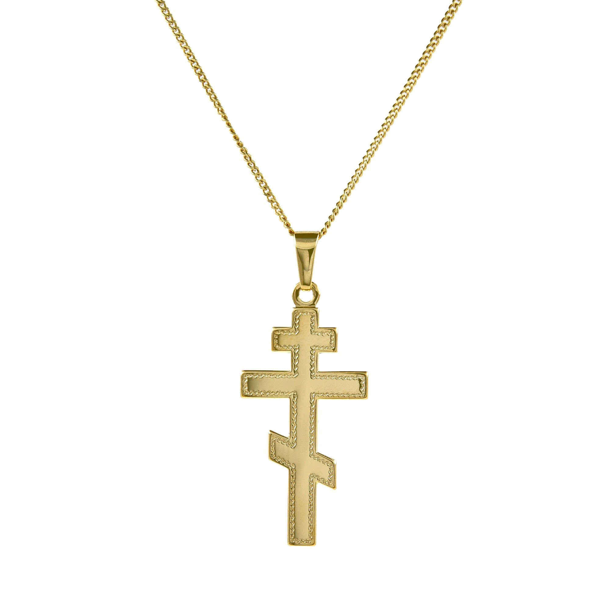 HOPLO Kette mit Anhänger Anhänger Orthodoxes Kreuz 585 14 Karat Gold mit  massiver Goldkette 1,1 mm 585-14 Karat Gold Juwelier Qualität, Made in  Germany