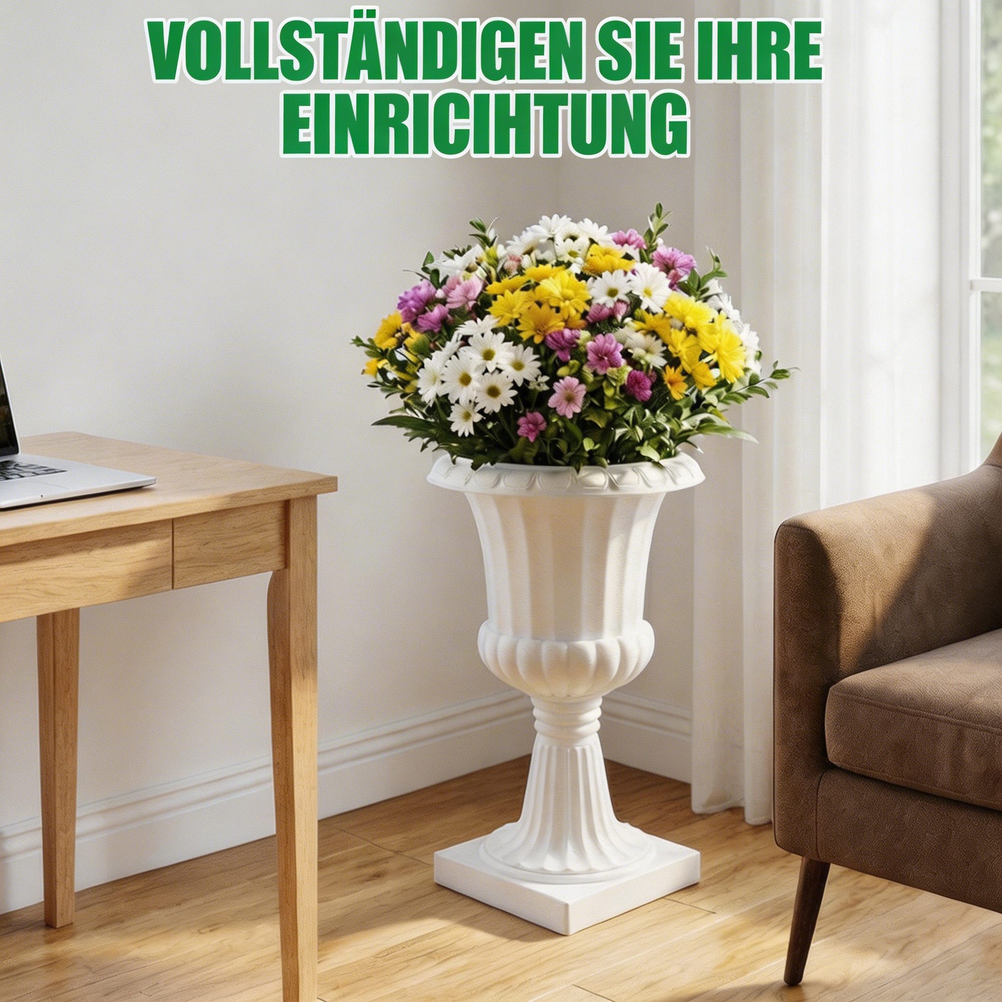 Rutaqian Blumentopf 2er Set Pflanzkübel Groß Klassischer Urnen-Blumentopf Aus Kunststoff