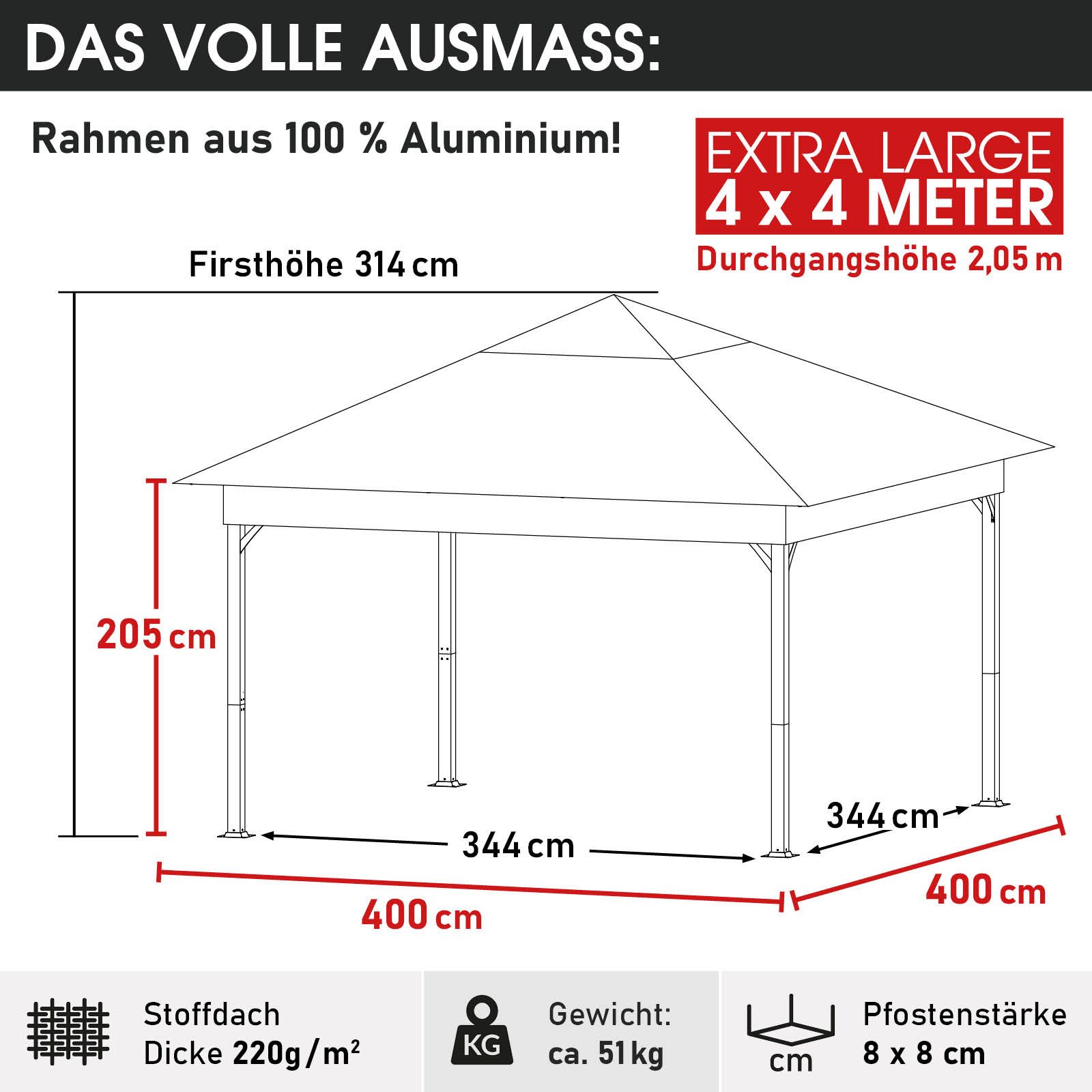 BRAST Pavillon Aluminium Infinity 4x4m viele günstig online kaufen