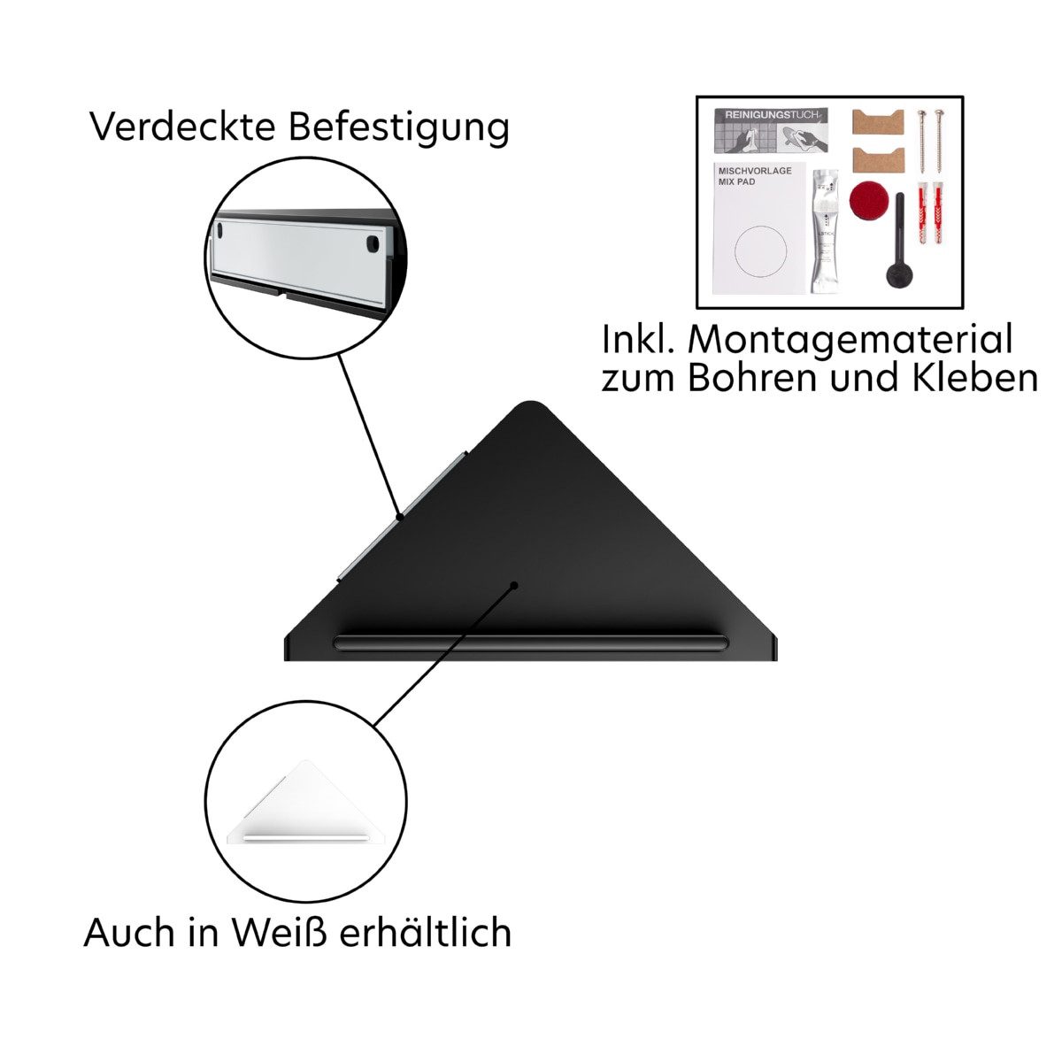 Keuco Duschablage ROSE, 24x24 cm, Aluminium, schwarz, Made in Germany, zum Kleben/Schrauben