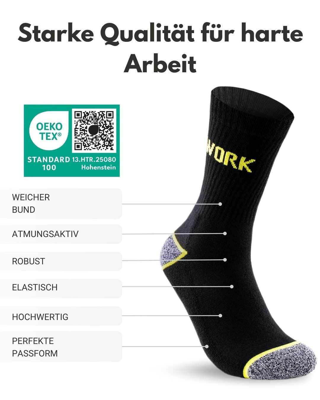 sockenkauf24 Arbeitssocken Herren 10 Paar WORK Socken Arbeitssocken (10-Paar) Verstärkter Fersen- und Zehenbereich, gepolsterte Sohle
