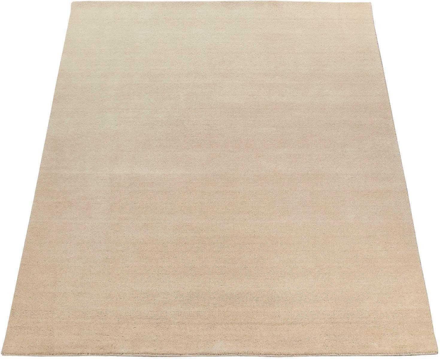 Paco Home Wollteppich Atlas 100, rechteckig, Höhe: 14 mm, Gabbeh, Kurzflor, handgewebt, reine Wolle, Uni Farben