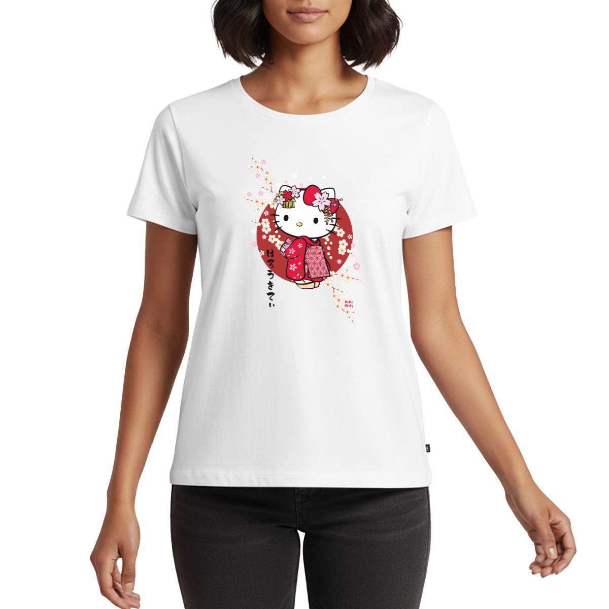 Spreadshirt T-Shirt Hello Kitty Japan Kimono Kirschblüten Frauen Premium T-Shirt (1-tlg) Fällt klein aus. Wir empfehlen, eine Größe größer zu bestellen.