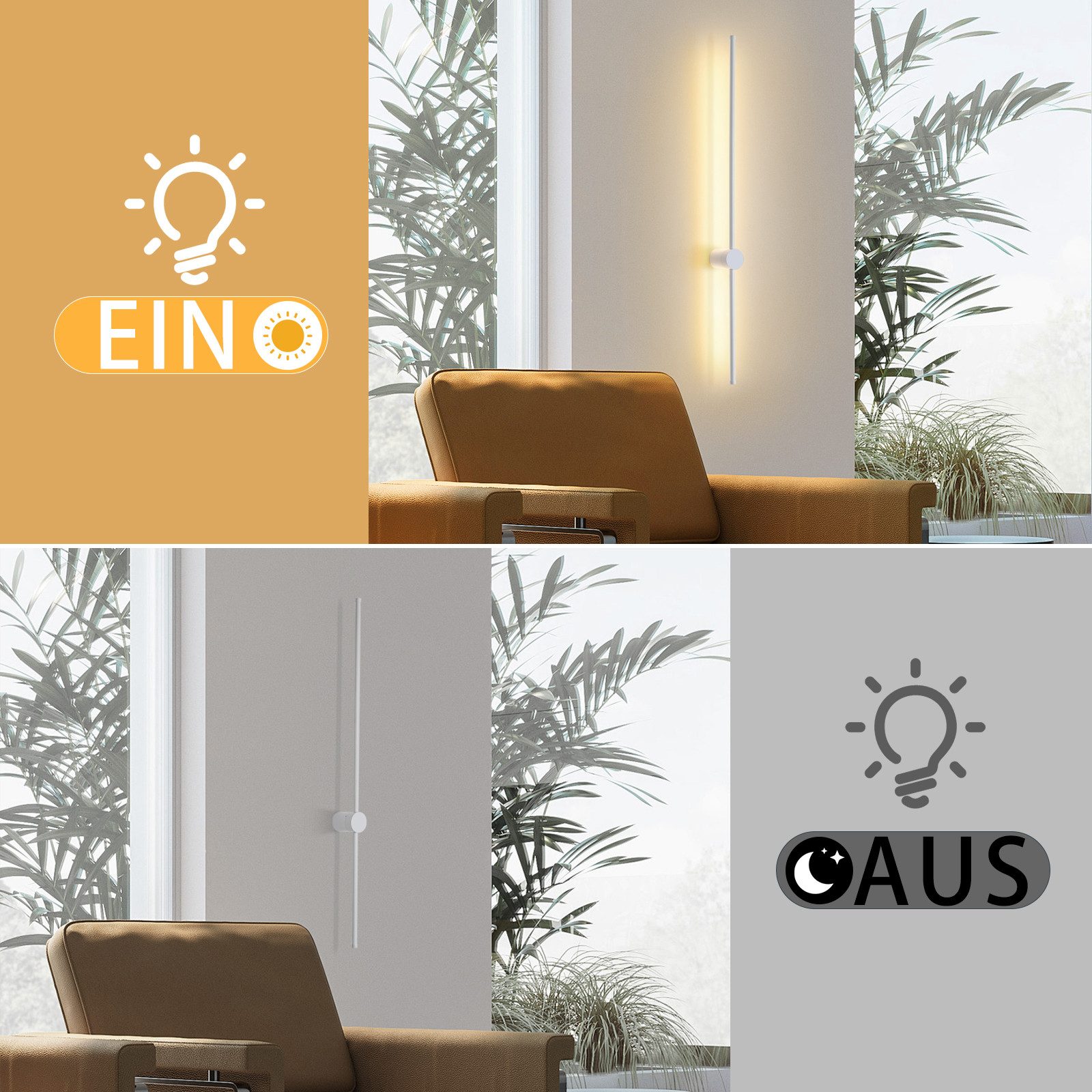 Nettlife LED Wandleuchte Innen Weiß 60/100CM Treppenhauslampe Modern Warmweiß 3000K, Schwenkbar, LED fest integriert, Warmweiß, Bettlampe Wandbeleuchtung für Flur Treppenhaus Schlafzimmer Wohnzimmer