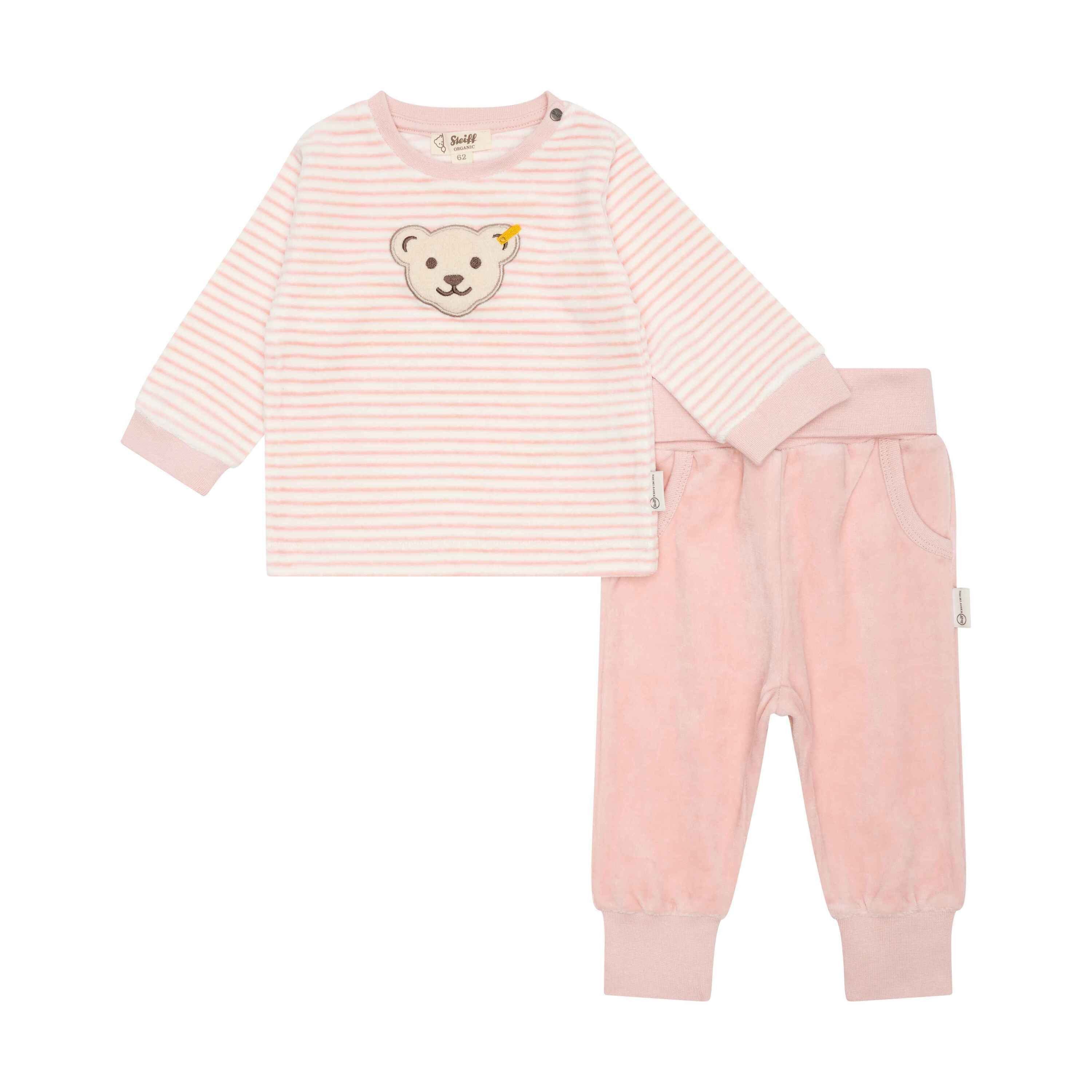 Steiff Hausanzug Set Hose + Sweatshirt GOTS Baby Wellness gestreift silver pink