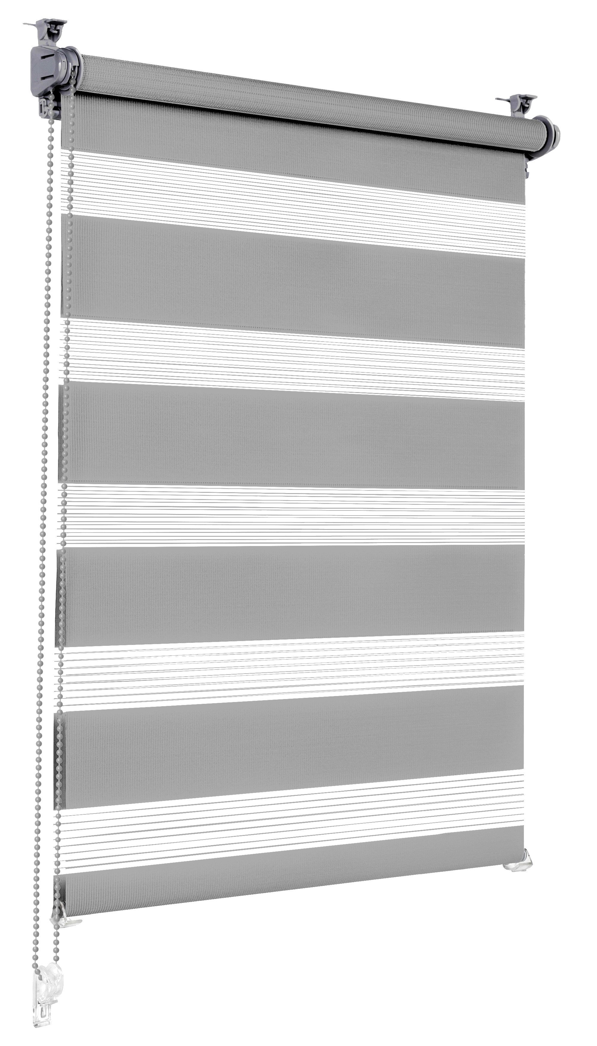 Doppelrollo Klemmfix ohne Bohren Rollos für Fenster und Tür Seitenzugrollo, Sonello, blickdicht, ohne Bohren, freihängend, Klemmfix, 30cm x 100cm Grau Duo Rollo – Bild 2 von 5