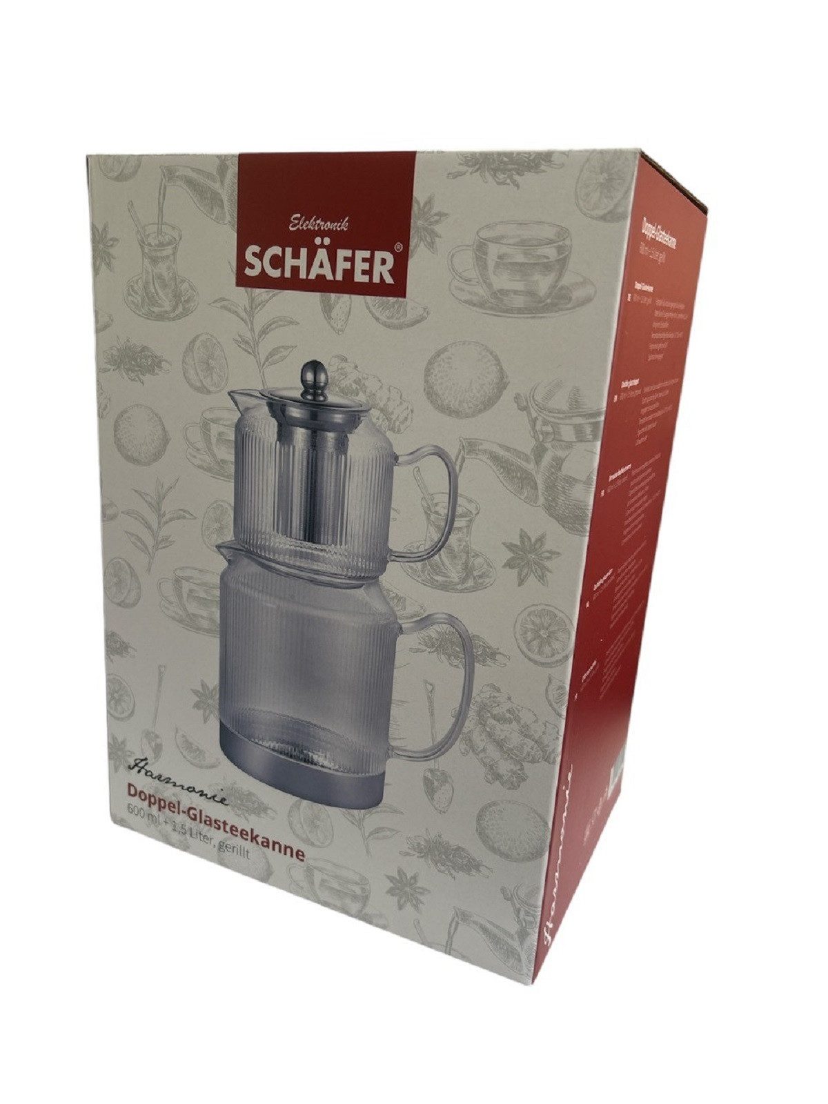 Schäfer Elektronik Caydanlik-Teekanne Teekannen-Set aus Glas mit Edelstahlfuß 600 ml & 1,5 L