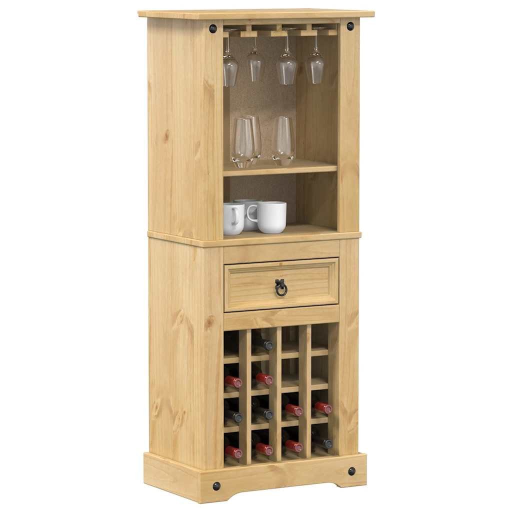 furnicato Weinregal aus Massivholz, 56 x 35 x 134,5 cm, 1-tlg., Weinkeller-Schrank mit Schublade, Ablagen und Honigwachs-Finish