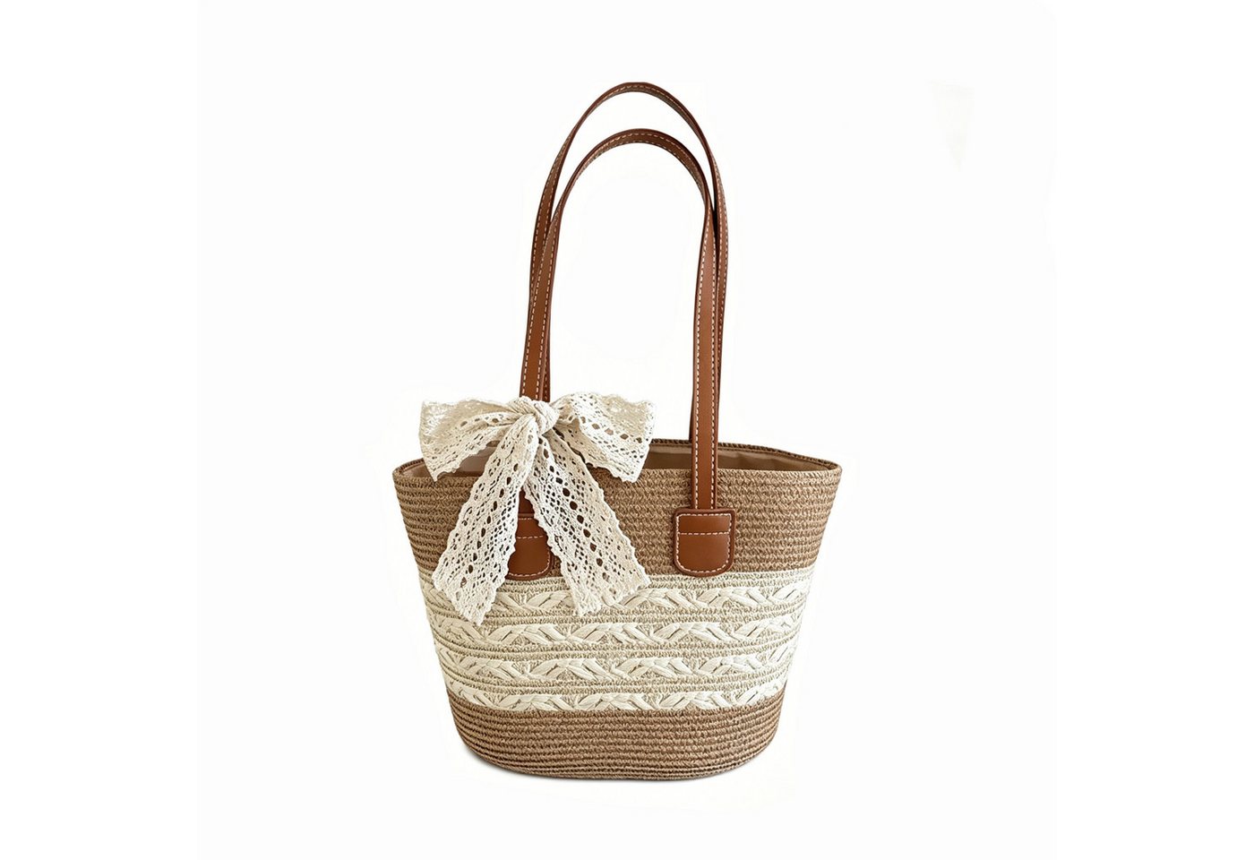 Bwecuy Strandtasche Stroh-Strandtasche, geräumige Strohtasche, Strand-Schultertasche, Strohtasche mit Henkel