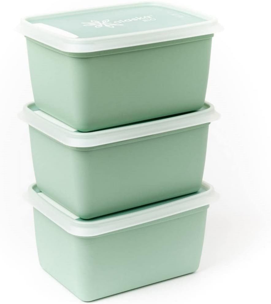 Amuse Frischhaltedose Gefrierdose Lebensmittelbehälter hitzebeständig kaltebeständig, Biokunststoff auf Zuckerrohrbasis, (3-tlg), Zuckerrohr-Biokunststoff, grün 13,5 x 13,5 x 9 cm (1000 ml)