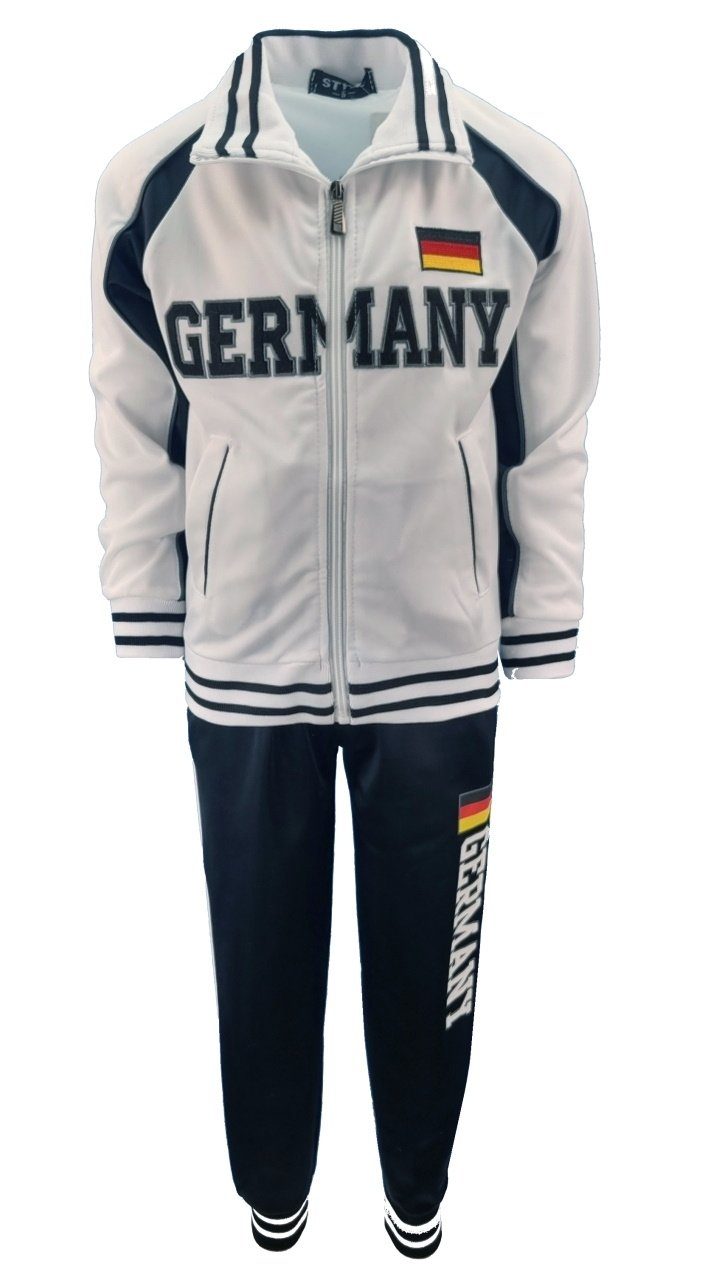 Freizeitanzug Boy Germany, Sportanzug Trainingsanzug Deutschland Druck Weiß/Schwarz JF560 Fashion mit Trainingsanzug Namen