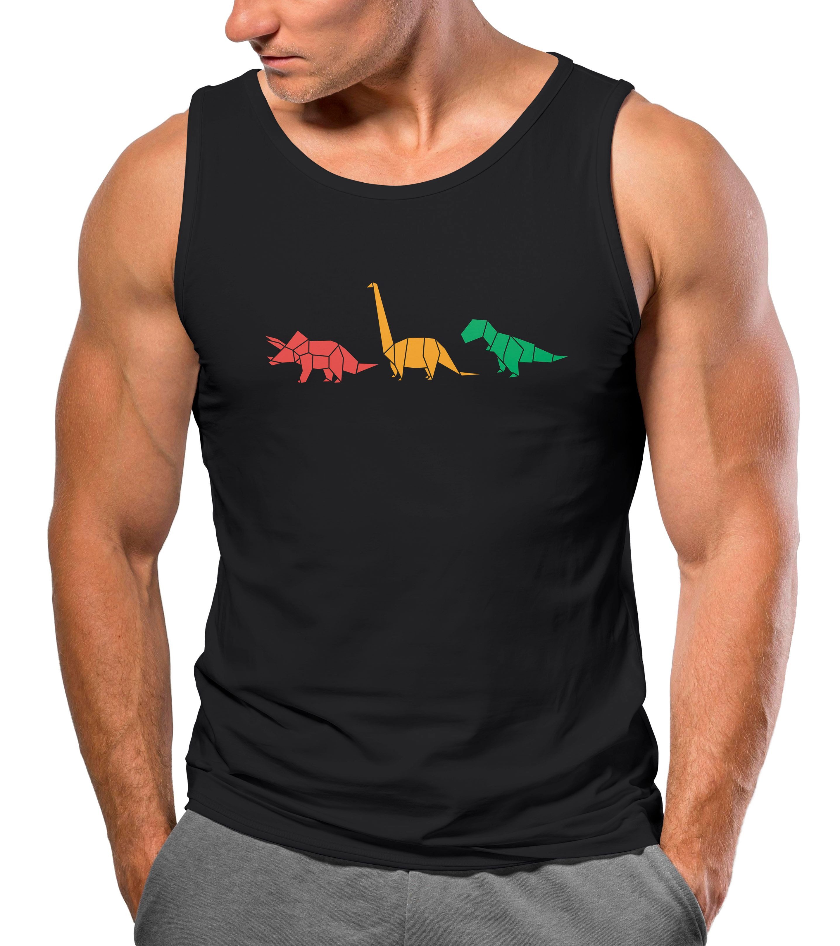 Neverless Tanktop Herren Tank-Top Dinosaurier Aufdruck Polygon Tiere Geometric Print mit Print