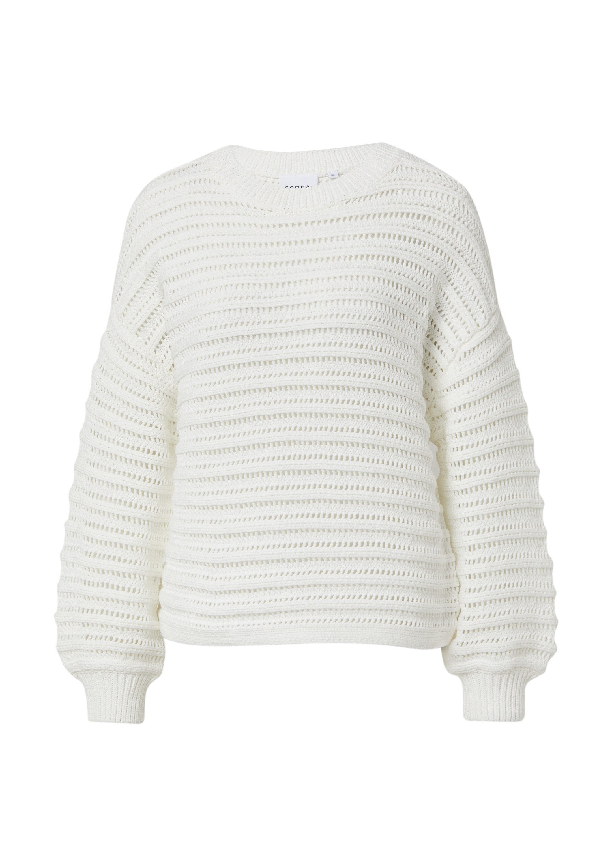 comma Longpullover Strickpullover Verkürzter Strickpullover mit Ajourmuster im Relaxed Fit