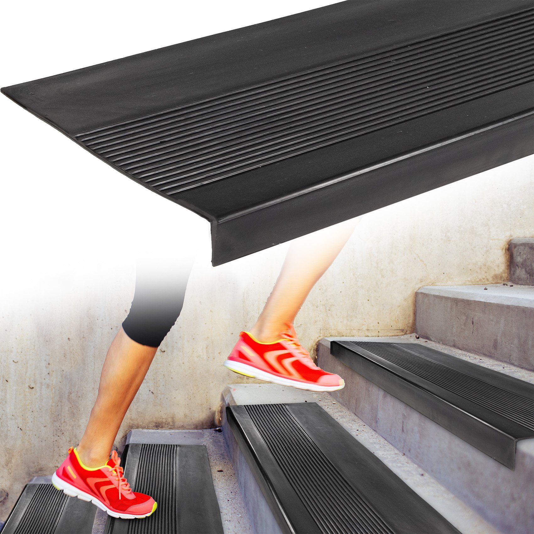 ANRO Stufenmatte Stufenschutz aus Gummi Treppenschutz Treppenmatte, Eckig, mit Rillen Größe 30x60cm - rutschischer & anpassbar
