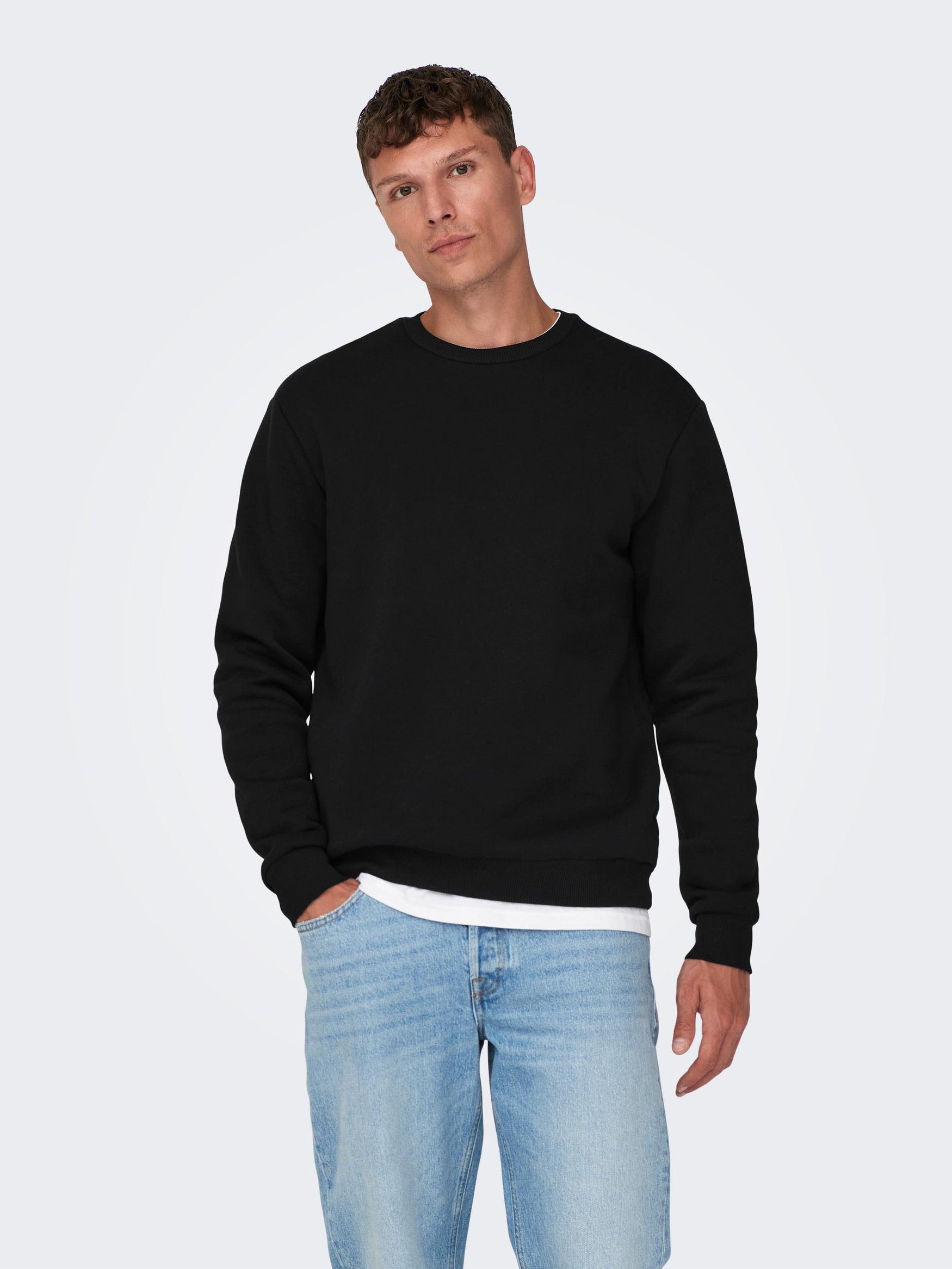 ONLY & SONS Sweatshirt Basic Sweatshirt Langarm Pullover ohne Kapuze ONSCERES 5428 in Schwarz