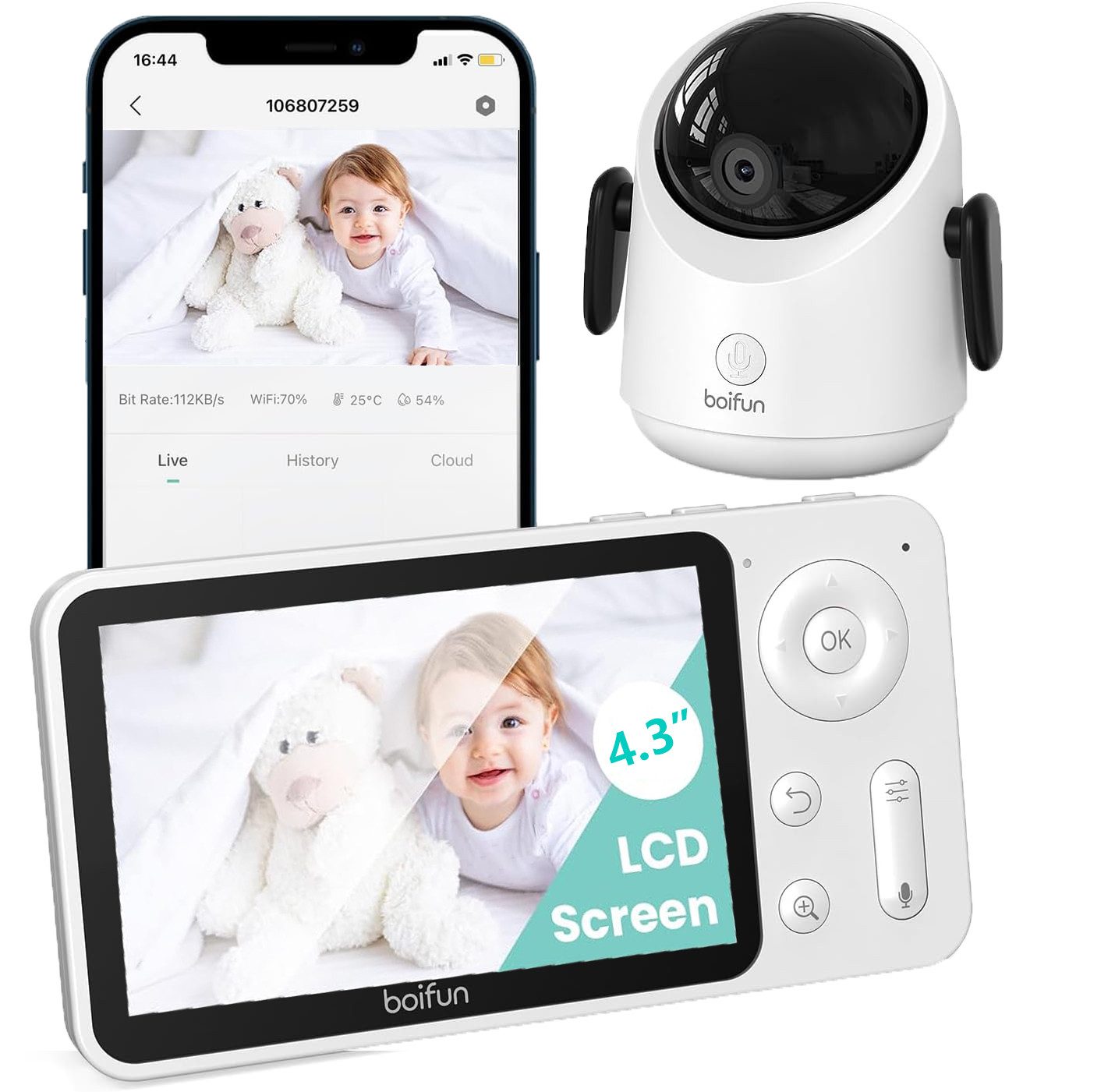 Babyphone WLAN Babyphone mit Kamera 4,3 Zoll 2MP HD Video Babyfon mit App