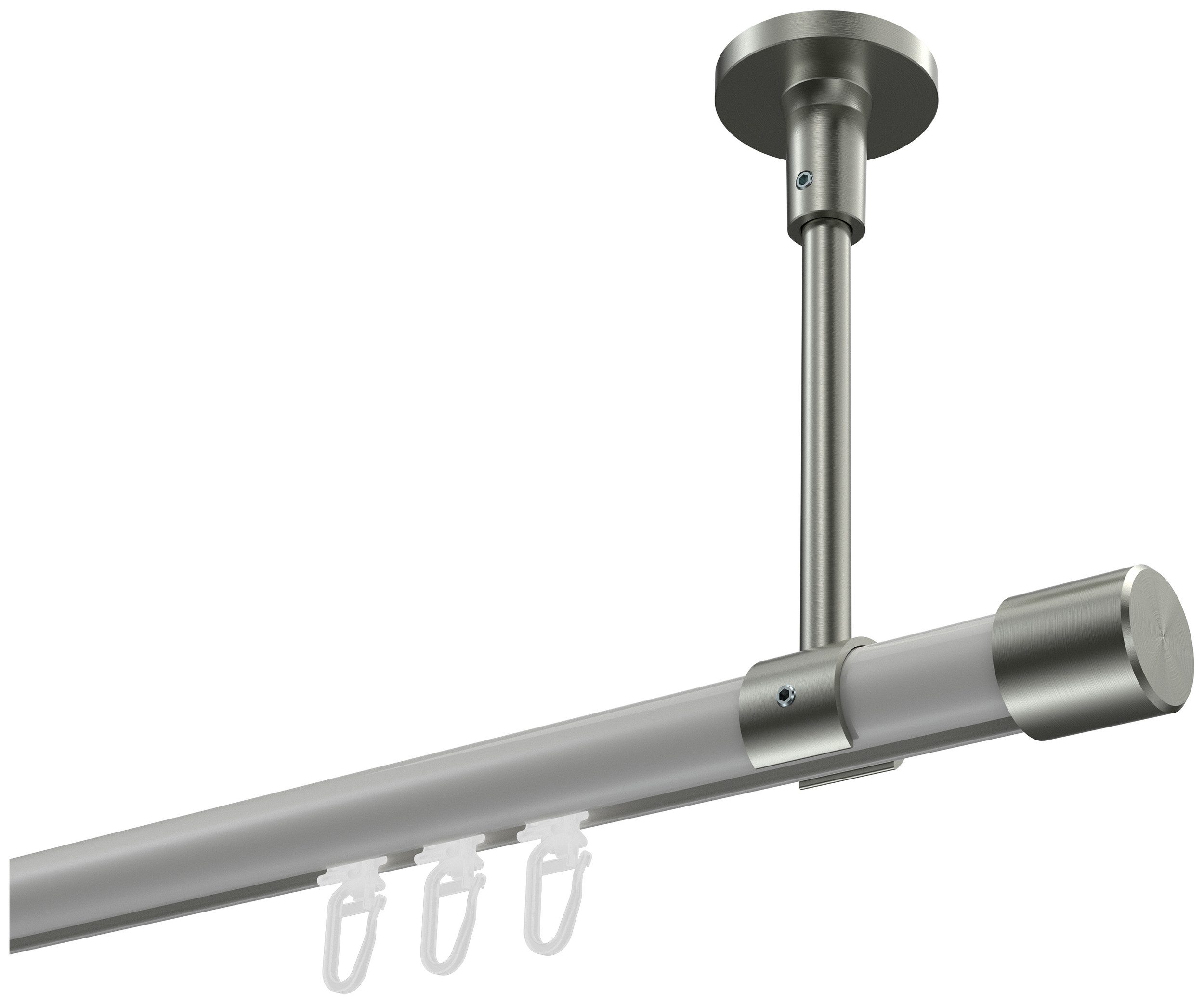 INTERDECO Innenlaufschiene Sonette Santo, Ø 20 mm, 1-läufig, Fixmaß, kürzbar, Deckenmontage, Aluminium, Weiß / Edelstahl-Optik / Bicolor