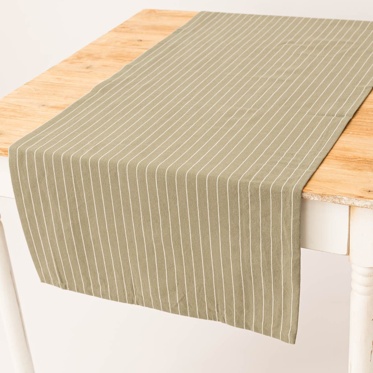 SCHÖNER LEBEN. Tischläufer Tischläufer aus Baumwolle gestreift olivgrün weiß 50x140cm, Kuvertsaum