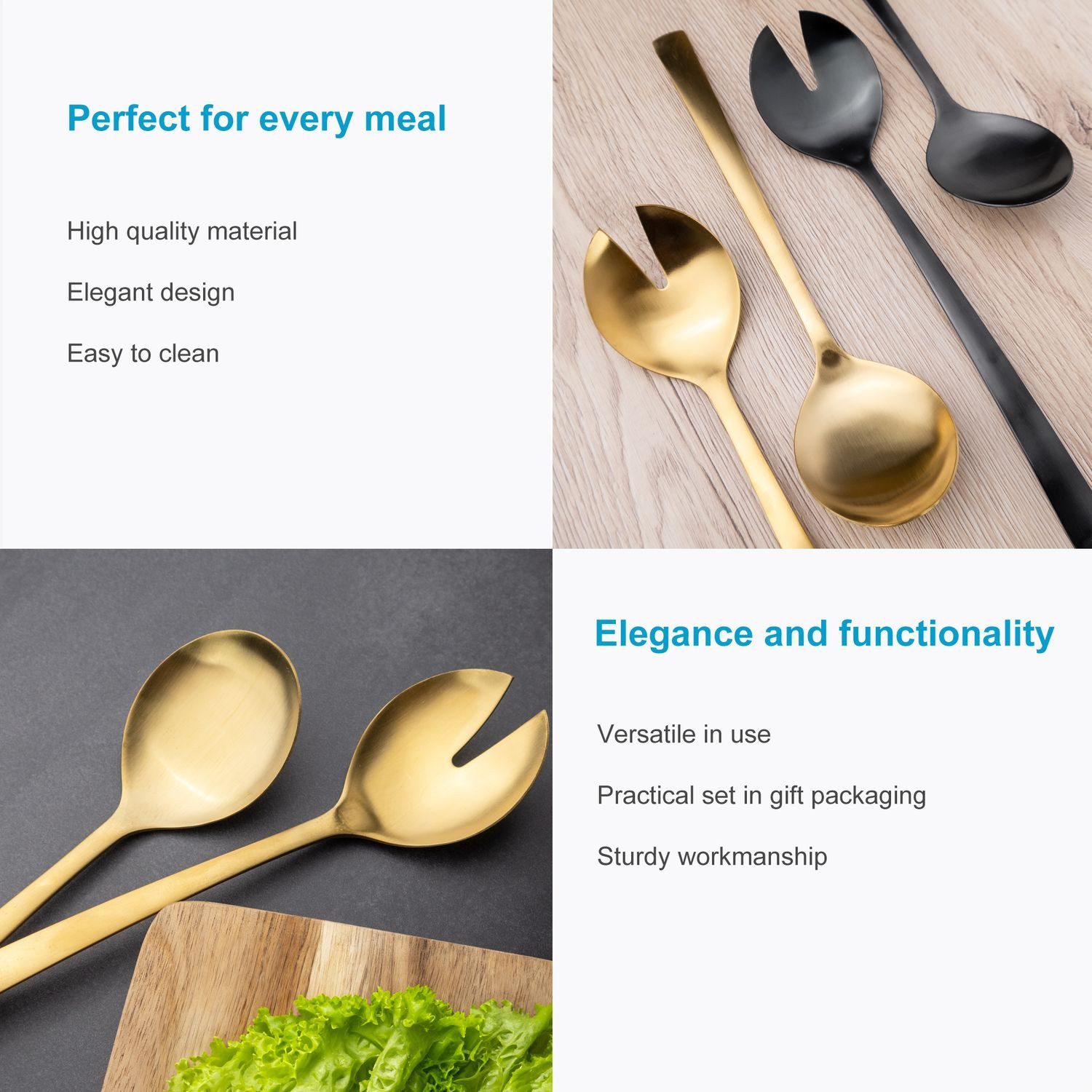 Intirilife Salatbesteck (Set, 2-tlg., 1x Salatgabel, 1x Servierlöffel), Salatbesteck Set Edelstahl 2-teilig mit Salatgabel Servierlöffel