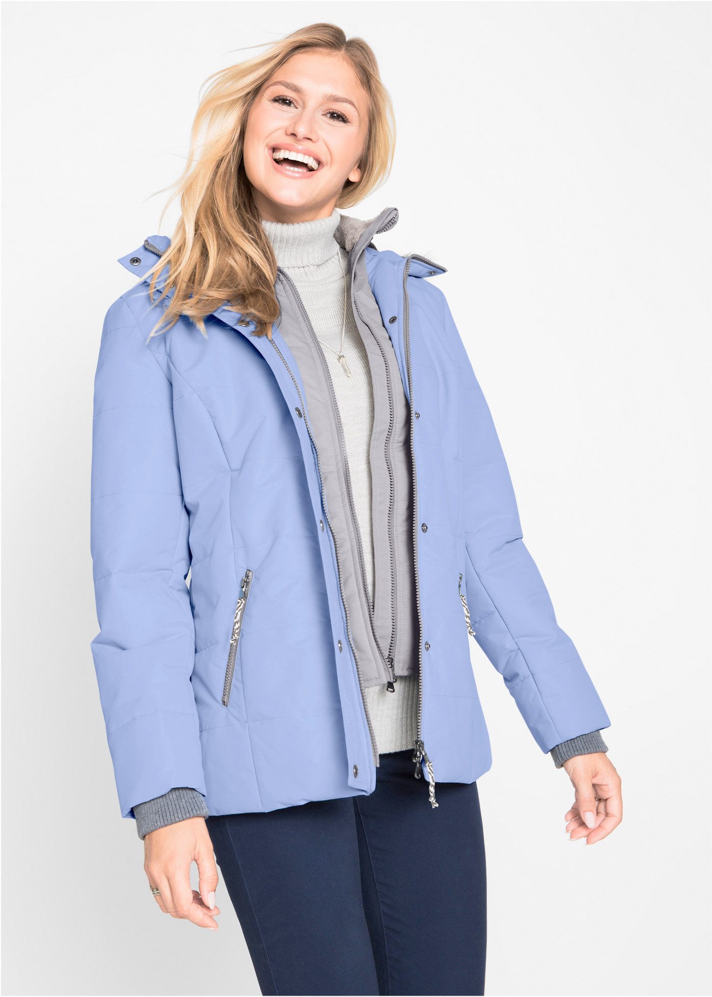 bonprix Winterjacke in 2-in 1 Optik, mit integrietem Fleeceeinsatz und Kapuze