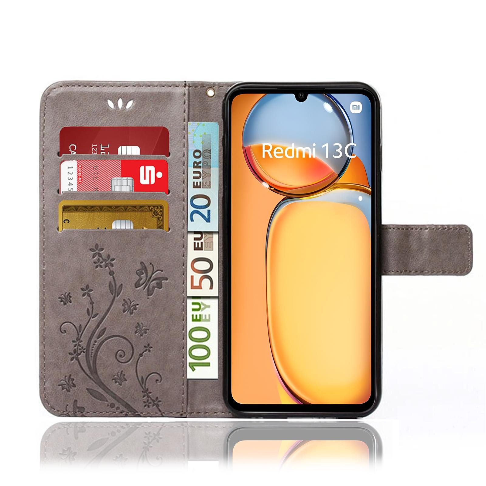 Numerva Handyhülle Bookstyle Flower für Xiaomi Redmi 13C, Handy Tasche Schutzhülle Klapphülle Flip Cover mit Blumenmuster