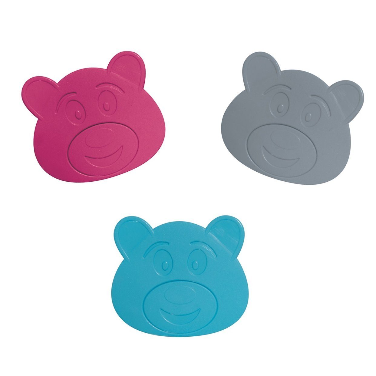 spirella Wanneneinlage KINDER, B: 11.5 cm, L: 8.5 cm, Packung, 6-tlg., Anti-Rutsch-Pads für Dusche und Badewanne, 6-er Set, PVC, Sanitized® Hygienefunktion, Kinder Motiv Teddy, Made in Europe, 11,5 x 8,5 cm, bunt sortiert (2x blau, 2x pink, 2x grau)