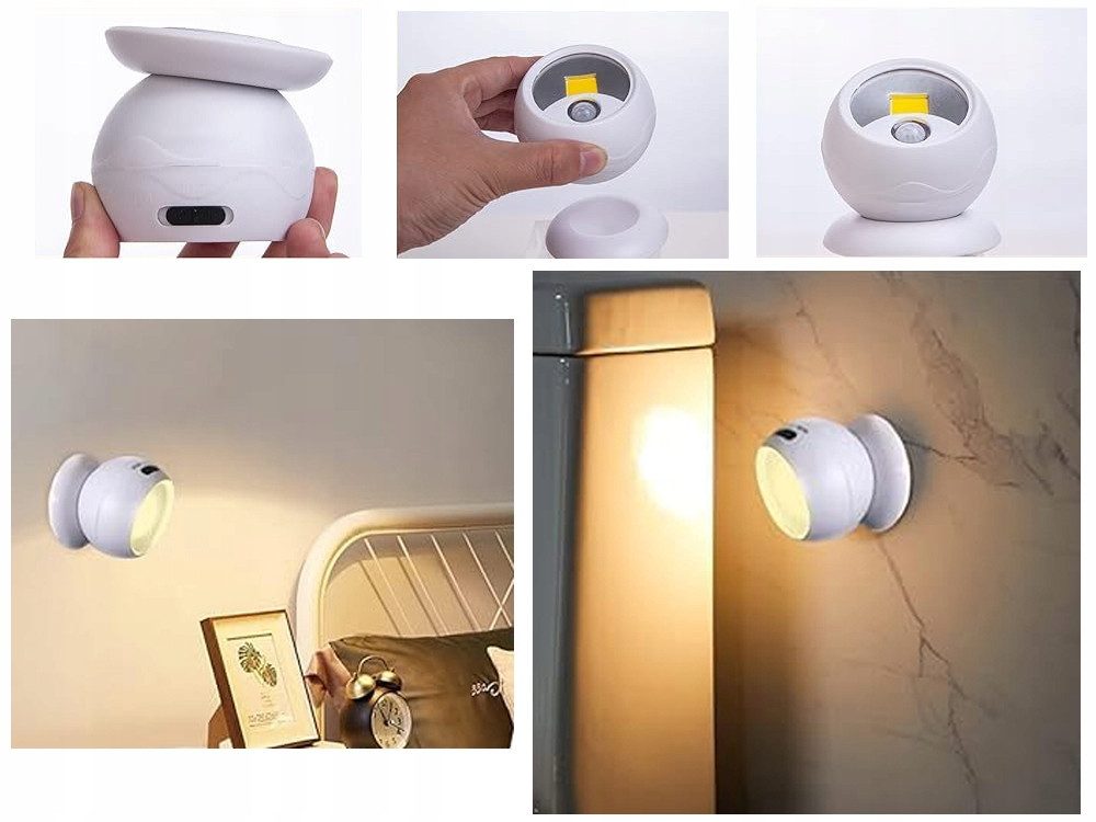 VERK GROUP Bewegungsmelder LED Leuchte 360° Bewegungsmelder Magnetisch Batterie Schranklicht, 360° drehbarer Leuchtenkopf, Bewegungsmelder
