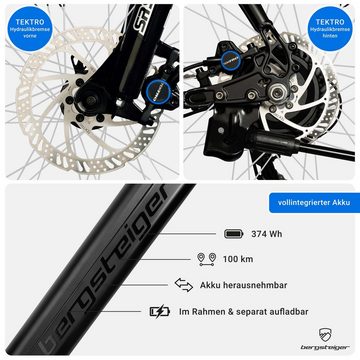 bergsteiger E-Bike Cannock E-Mountainbike mit 250 Watt Motor, 36V 10.4Ah & 12Ah Akku, Kettenschaltung, Heckmotor