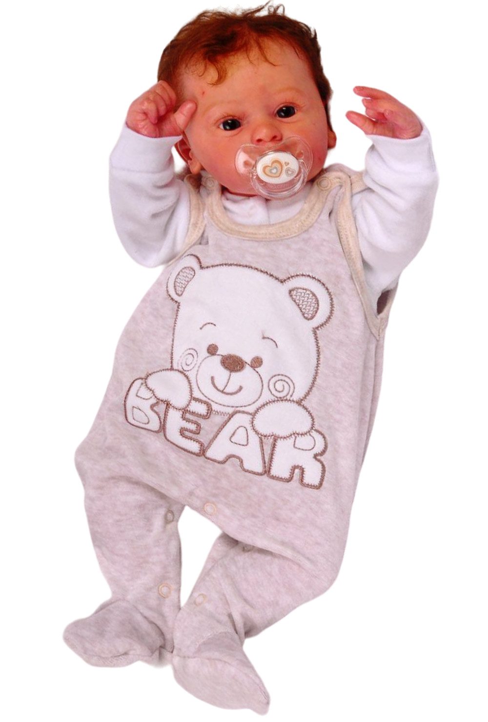 Strampler Stramplerhose Hemdchen Baby Anzug mit Bärchen in Beige
