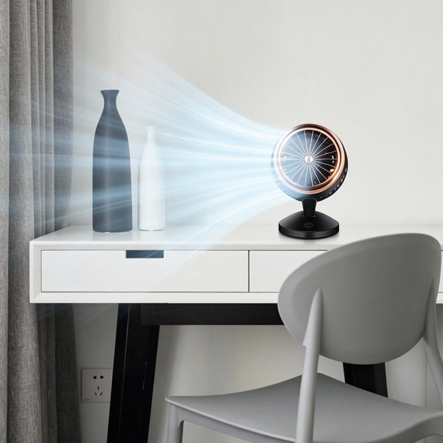 MOPUEA Tischventilator Double-Blade Tiny-Tischventilator, leise, Neigung einstellbar von 5–20°, USB aufladbar, für Hause und Büro