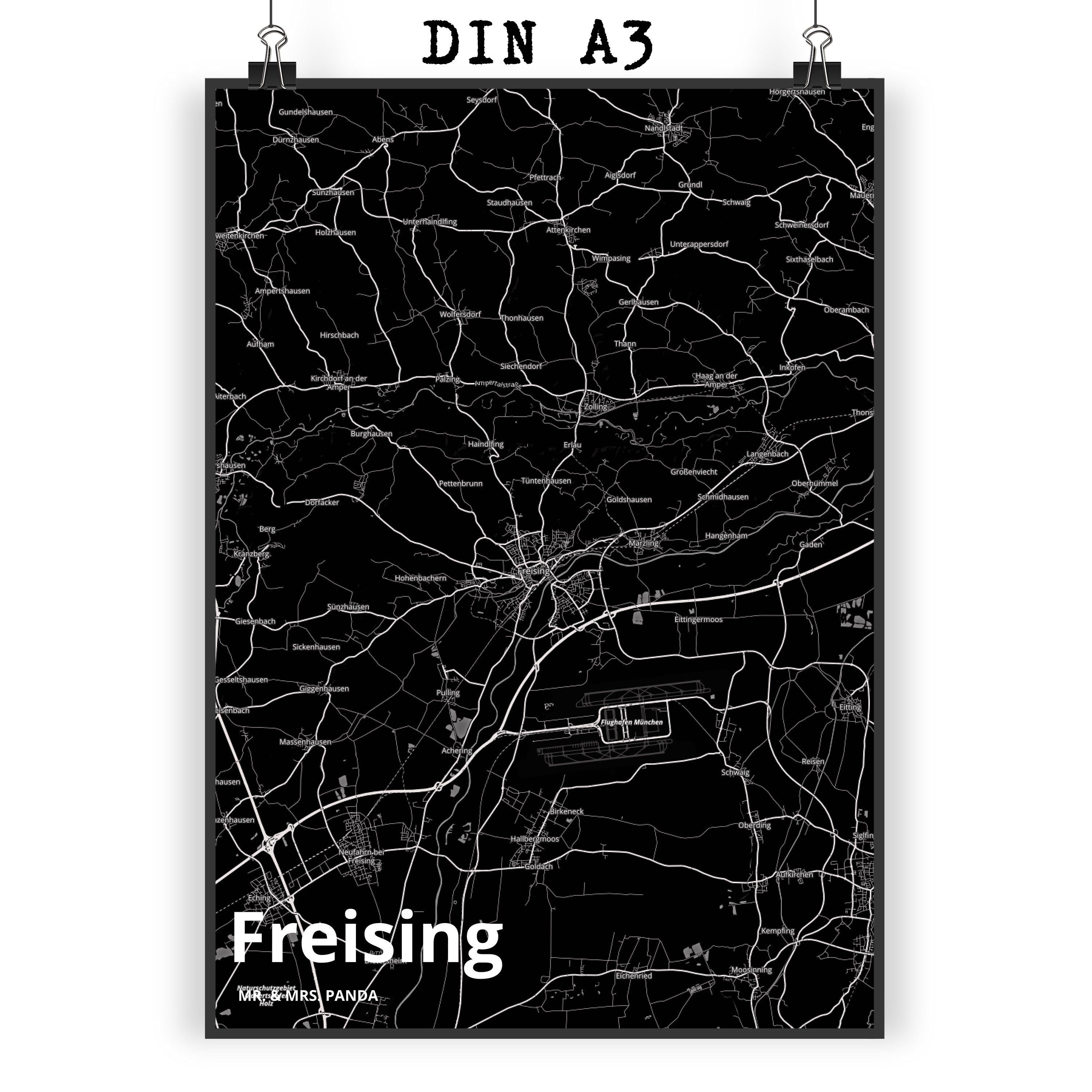 Mr. & Mrs. Panda Poster DIN A3 Freising - Geschenk, Stadt Dorf Karte ...