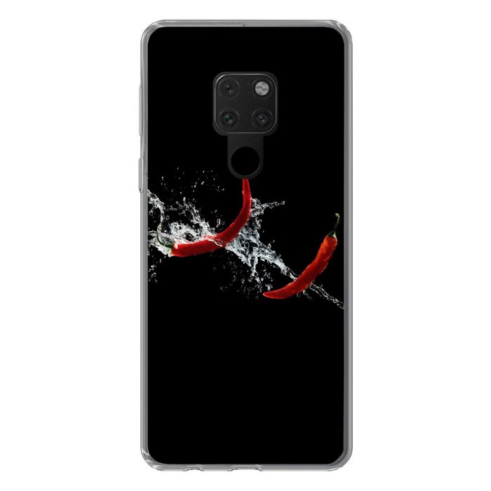 MuchoWow Handyhülle Chilischote - Stilleben - Wasser - Schwarz - Rot Phone Case Handyhülle Huawei Mate 20 Silikon Schutzhülle