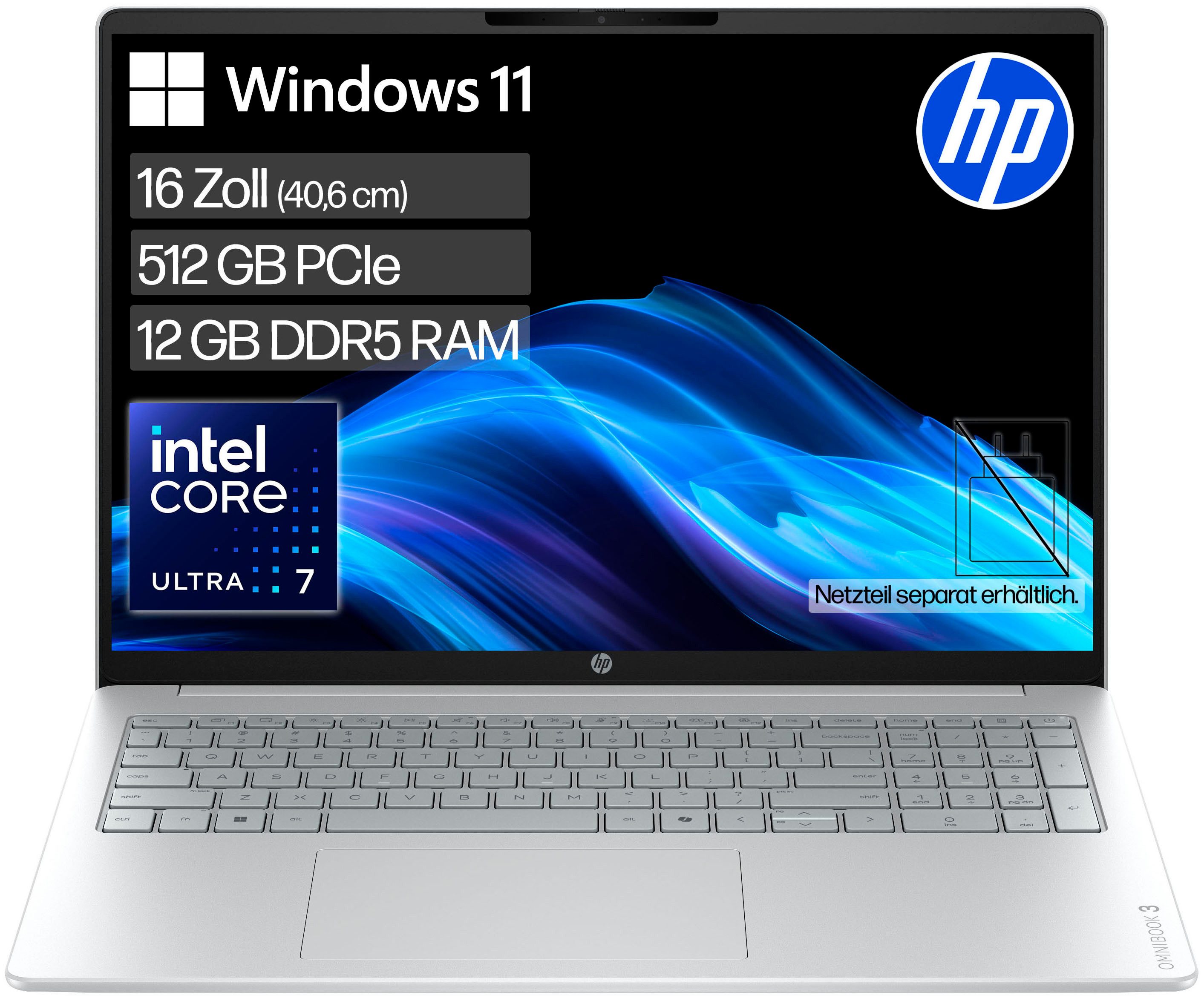 HP OmniBook 3 16-bu0074ngx Notebook (40,6 cm/16 Zoll, Intel Ultra 7 255U, Intel Graphics, 12 GB, 512 GB SSD)