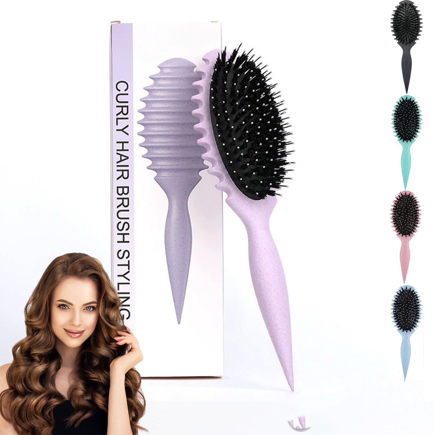 Forrlite Haarbürsten-Set Haarbürste,Lockenbürste,Curl Hair Brush für Damen,Wildschweinborsten, Haarbürste zum Kämmen und Formen, Professionelle Bürste Locken Trennung für definierte Locken