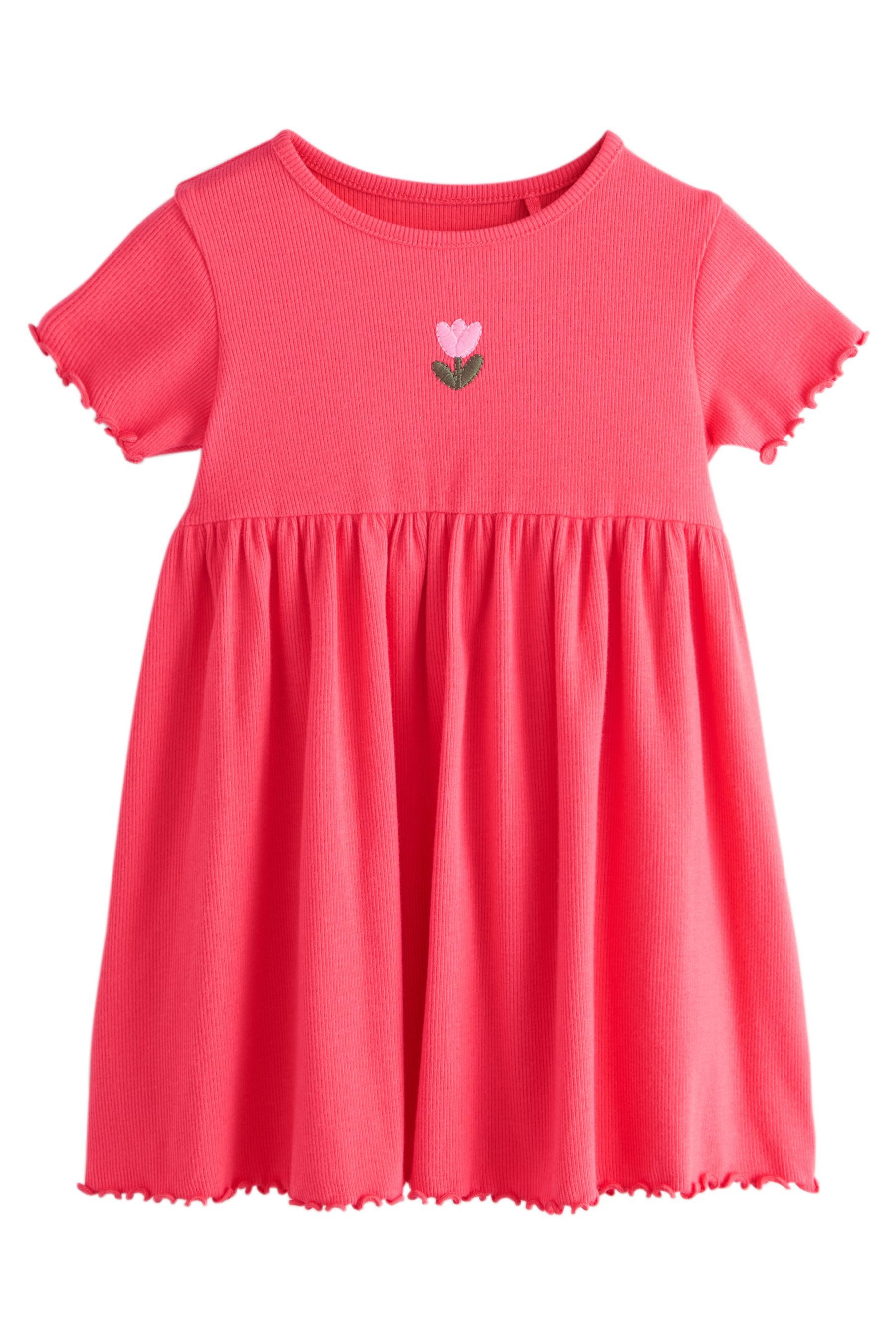 Next Jerseykleid Kurzärmeliges, geripptes Kleid mit Stickarbeiten (1-tlg)