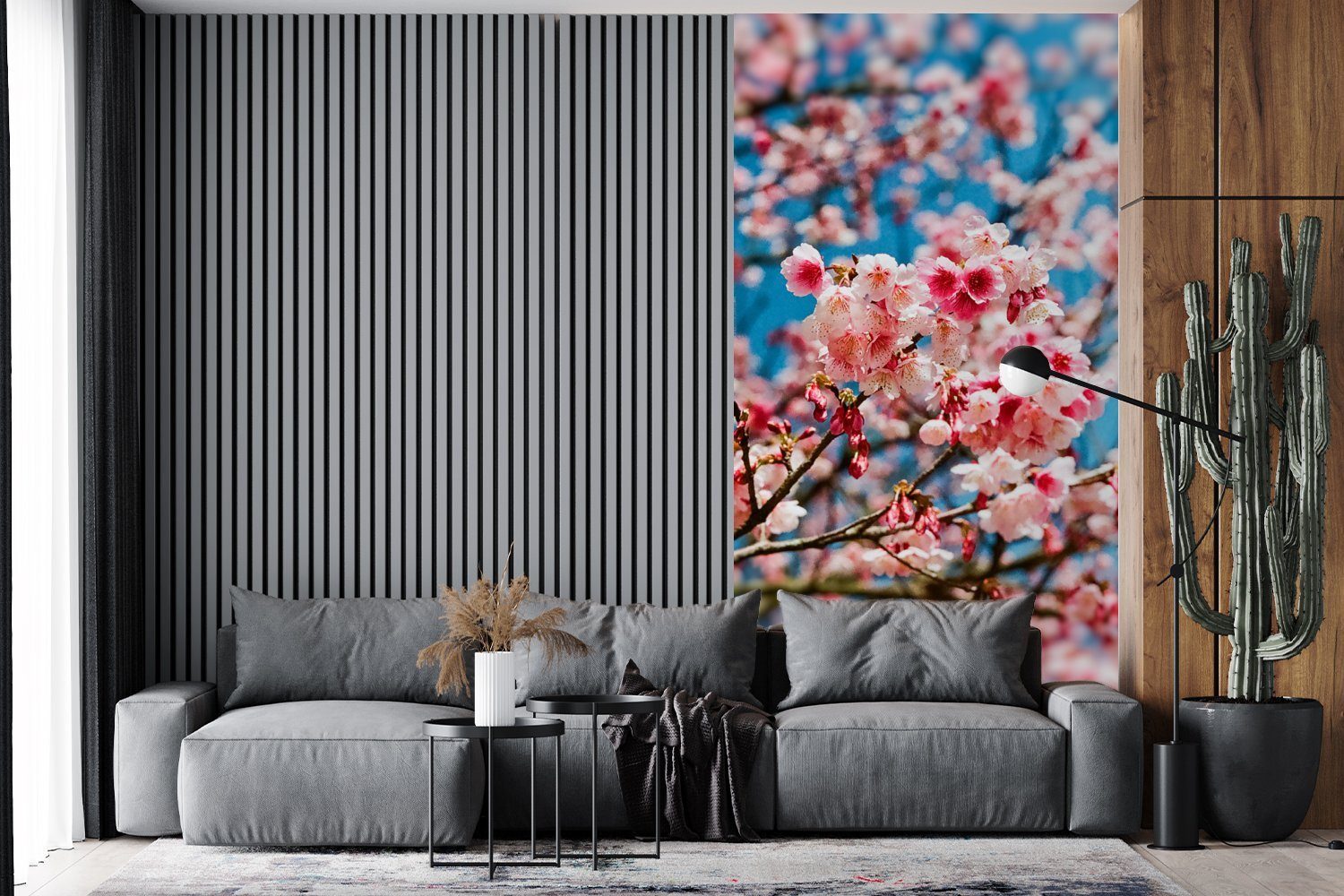 - Küche, Sakura Wohnzimmer (2 Matt, St), bedruckt, MuchoWow Schlafzimmer Rosa, Vliestapete für Fototapete Fototapete - Frühling