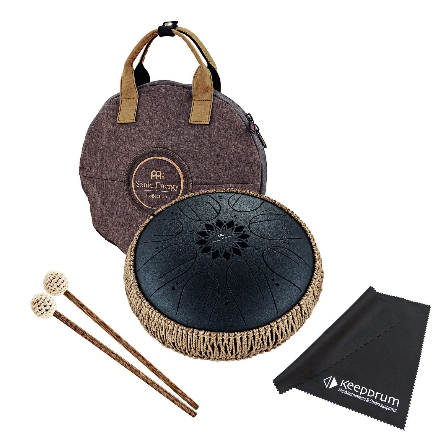 Meinl Sonic Energy Steel Tongue Drum MOSTD1BK,Medium, Stimmung: 432 Hz, 8 Töne, H-Moll mit Reinigungstuch