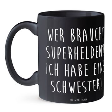 Mr. & Mrs. Panda Tasse Superhelden Schwester - Schwarz - Geschenk, Keramiktasse, Oma, Famili, Keramik, Einzigartiges Botschaft