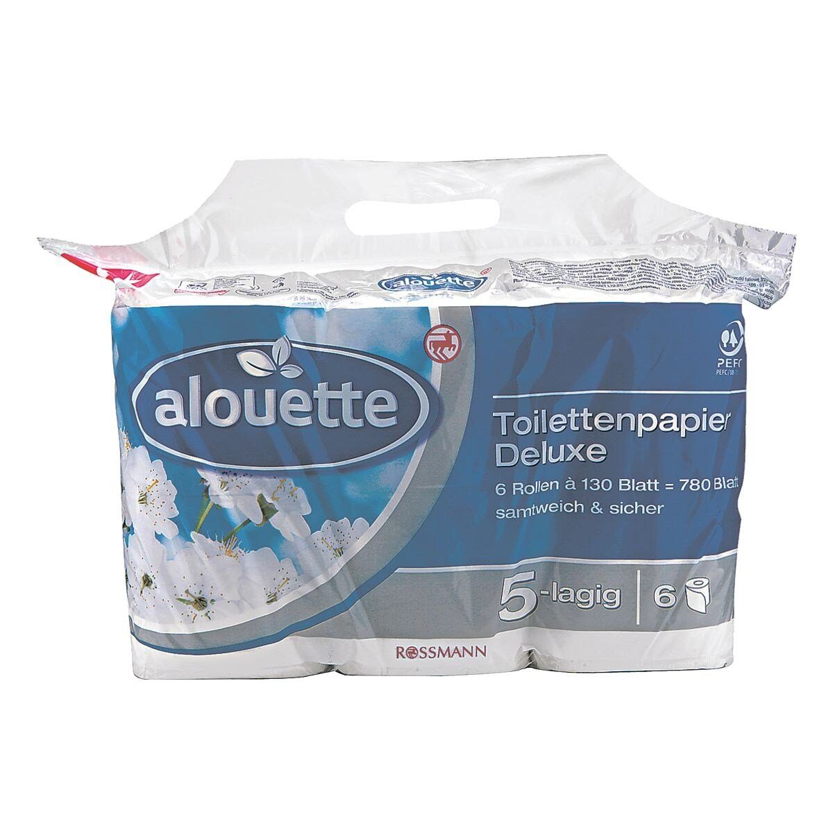alouette Toilettenpapier Deluxe (6-St), 5-lagig, weiß mit Prägung, ohne  Duft, extra weich, 130 Blatt/Rolle