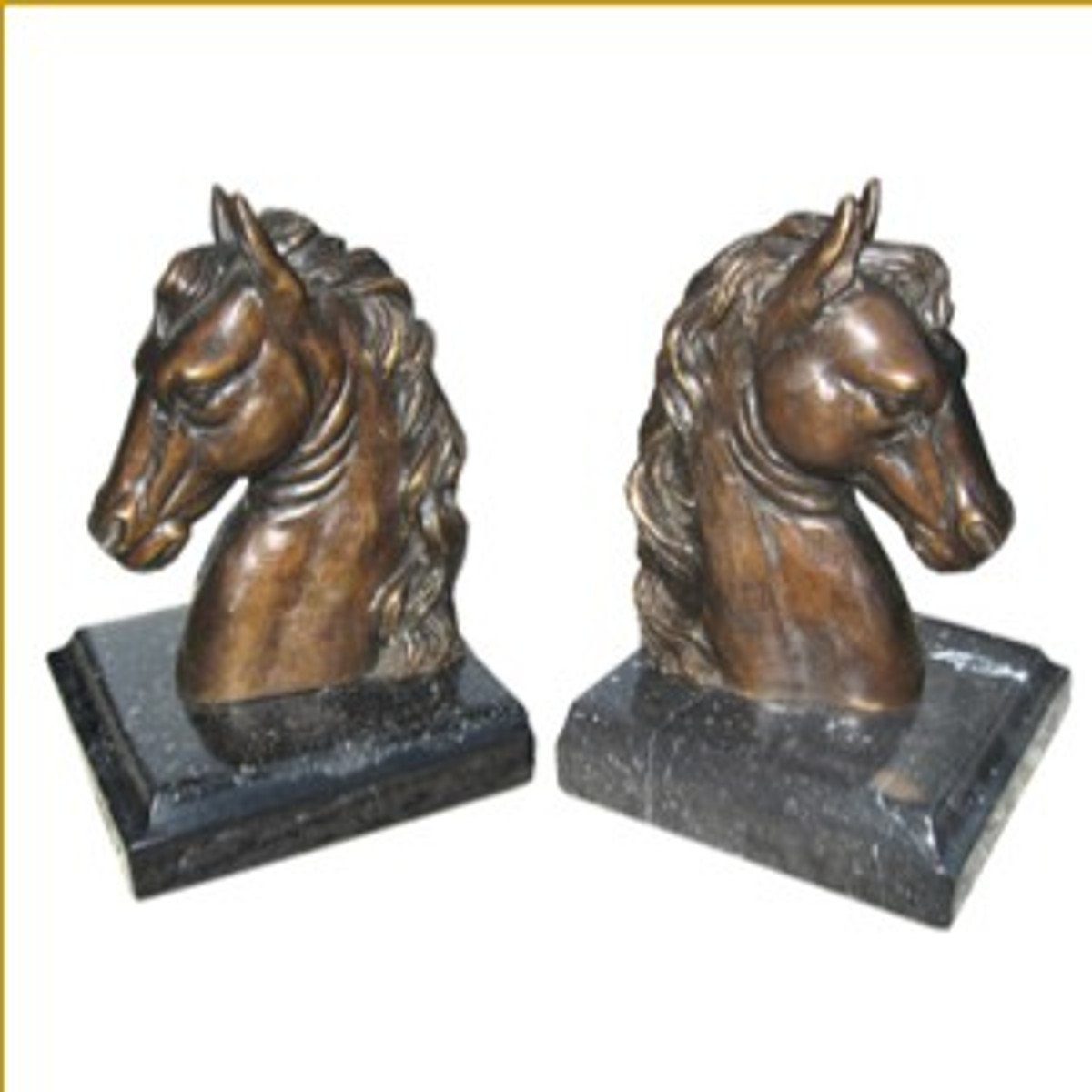 Casa Padrino Buchstütze Luxus Bücherstützen Pferdekopf Horse Head II aus Bronze auf Marmorsockel - Bücherstütze - Book End