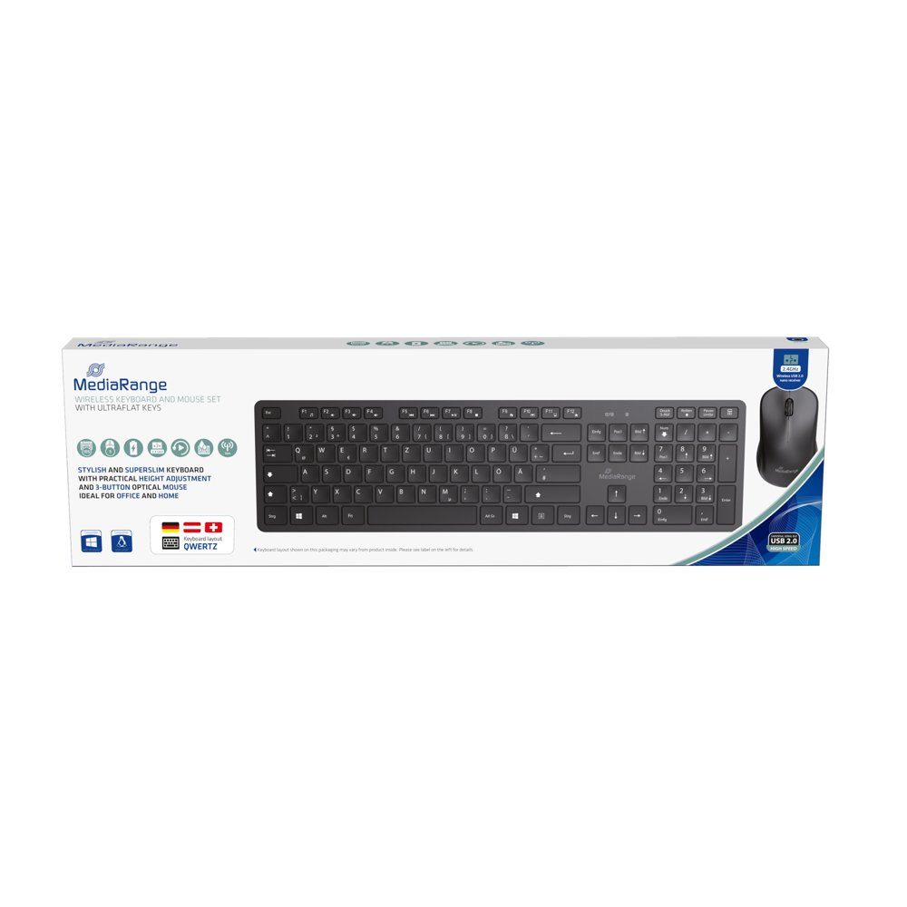 Mediarange Set Funk Maus und Tastatur 3 Tasten kabellos schwarz MROS107 Tastatur- und Maus-Set