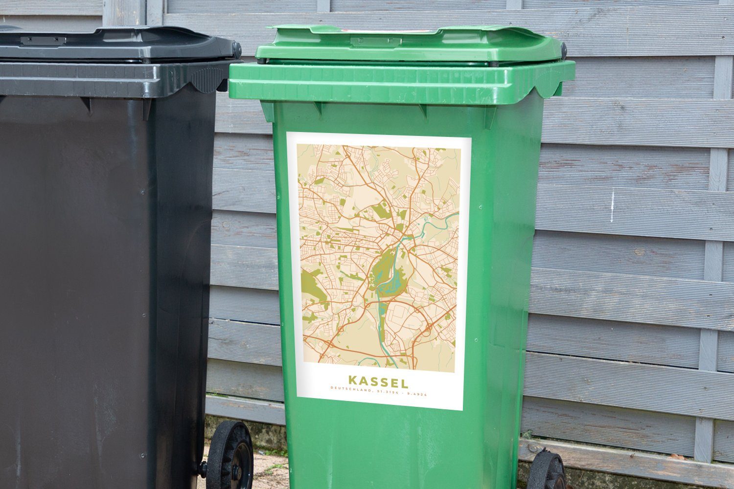 Sticker, Abfalbehälter Mülltonne, Wandsticker - St), Stadtplan Container, Mülleimer-aufkleber, Stadtplan - Kassel - (1 MuchoWow Vintage