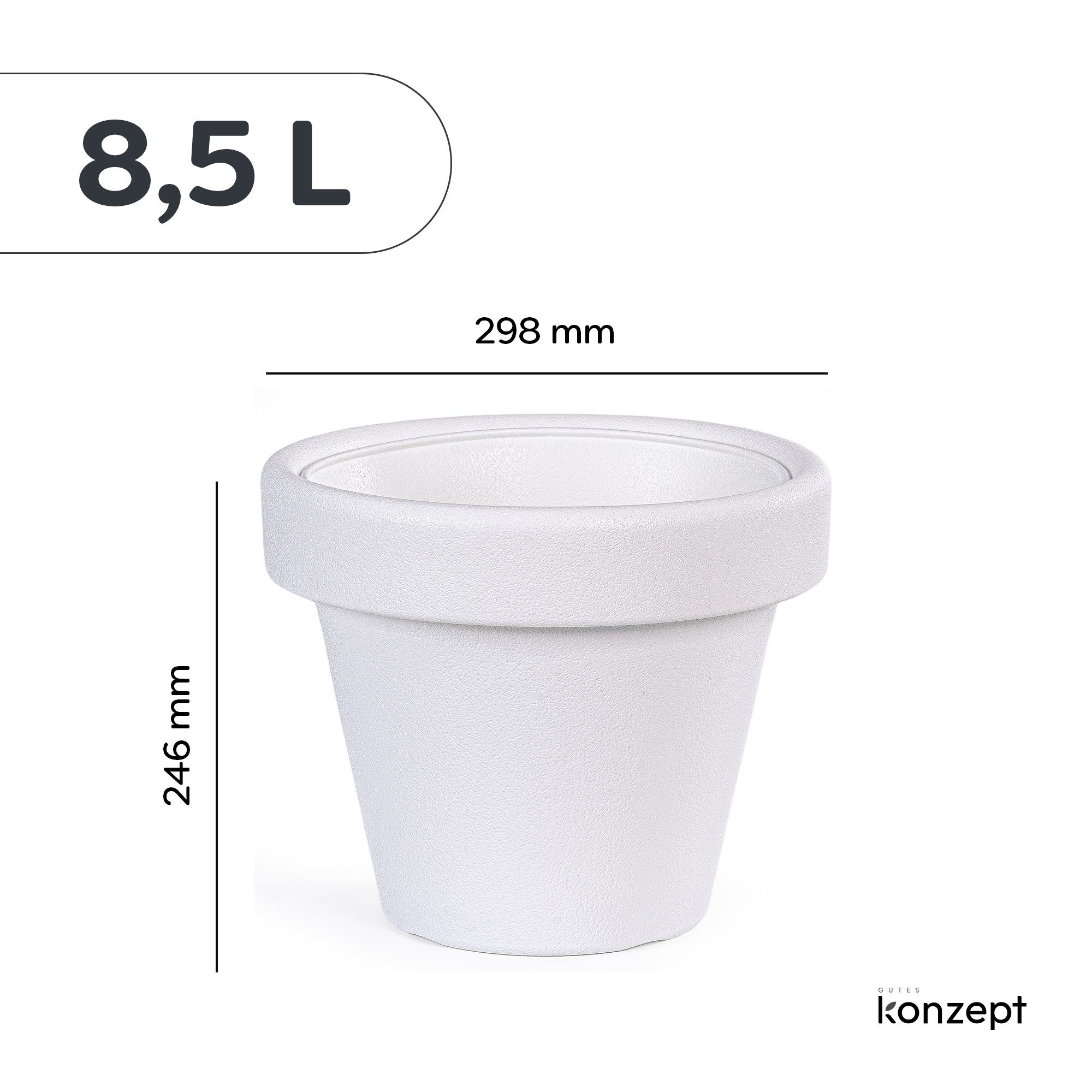 KONZEPT Übertopf aus Kunststoff in Steinoptik, Ø 30 cm, 8,5 L, Stein-Optik, Konische Form, Geprägtem Rand, 8,5 L