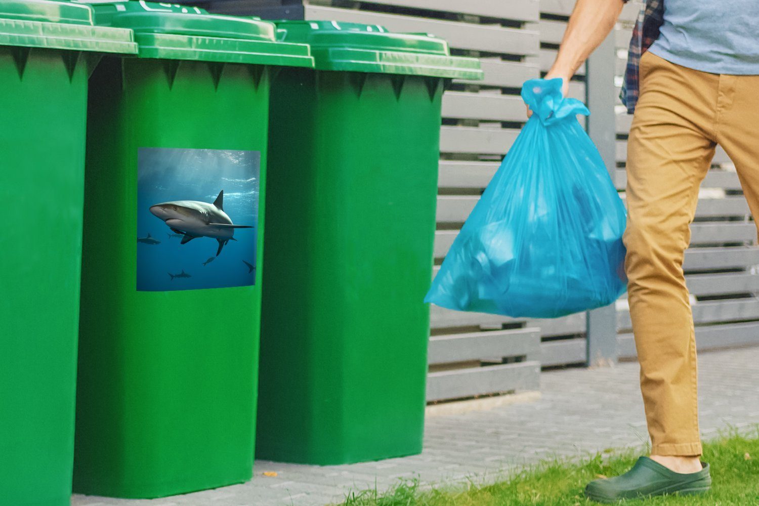 MuchoWow Wandsticker Gruppe von Abfalbehälter Mülltonne, St), Mülleimer-aufkleber, Sticker, (1 Haien Container