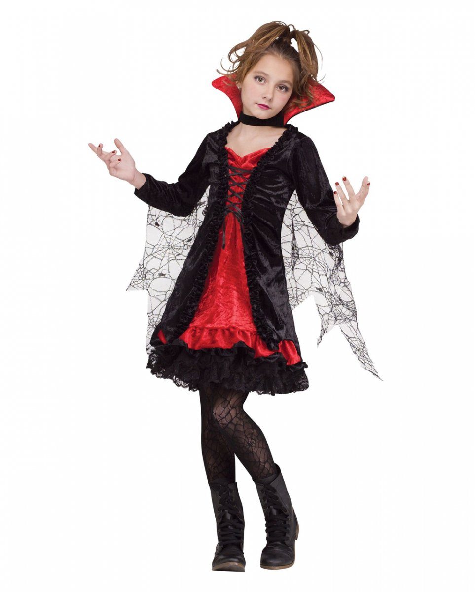 Horror-Shop Vampir-Kostüm Vampiress Kinder Kostümkleid mit Spitze für Hallow